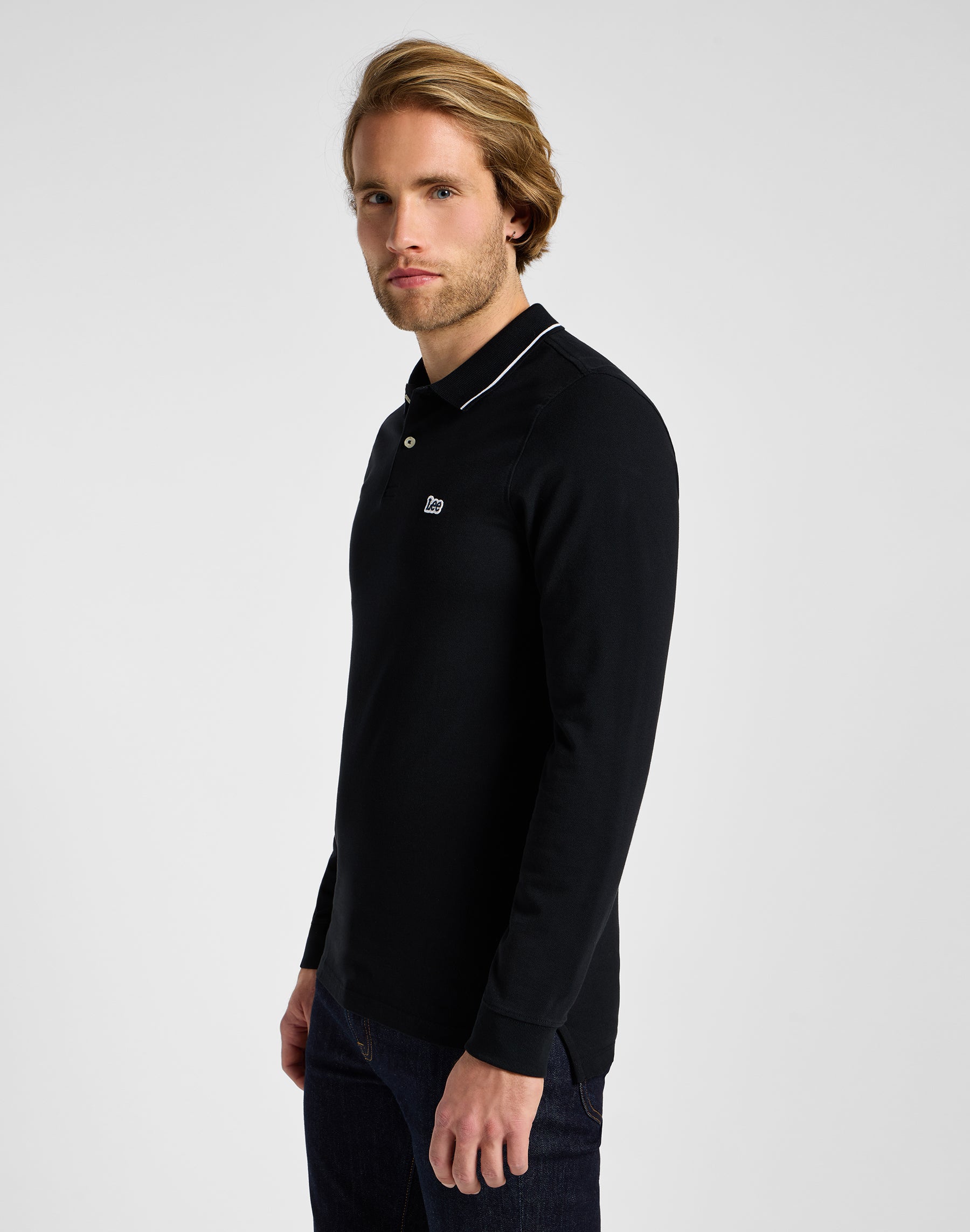Polo a maniche lunghe in piqué nero Magliette nere Lee