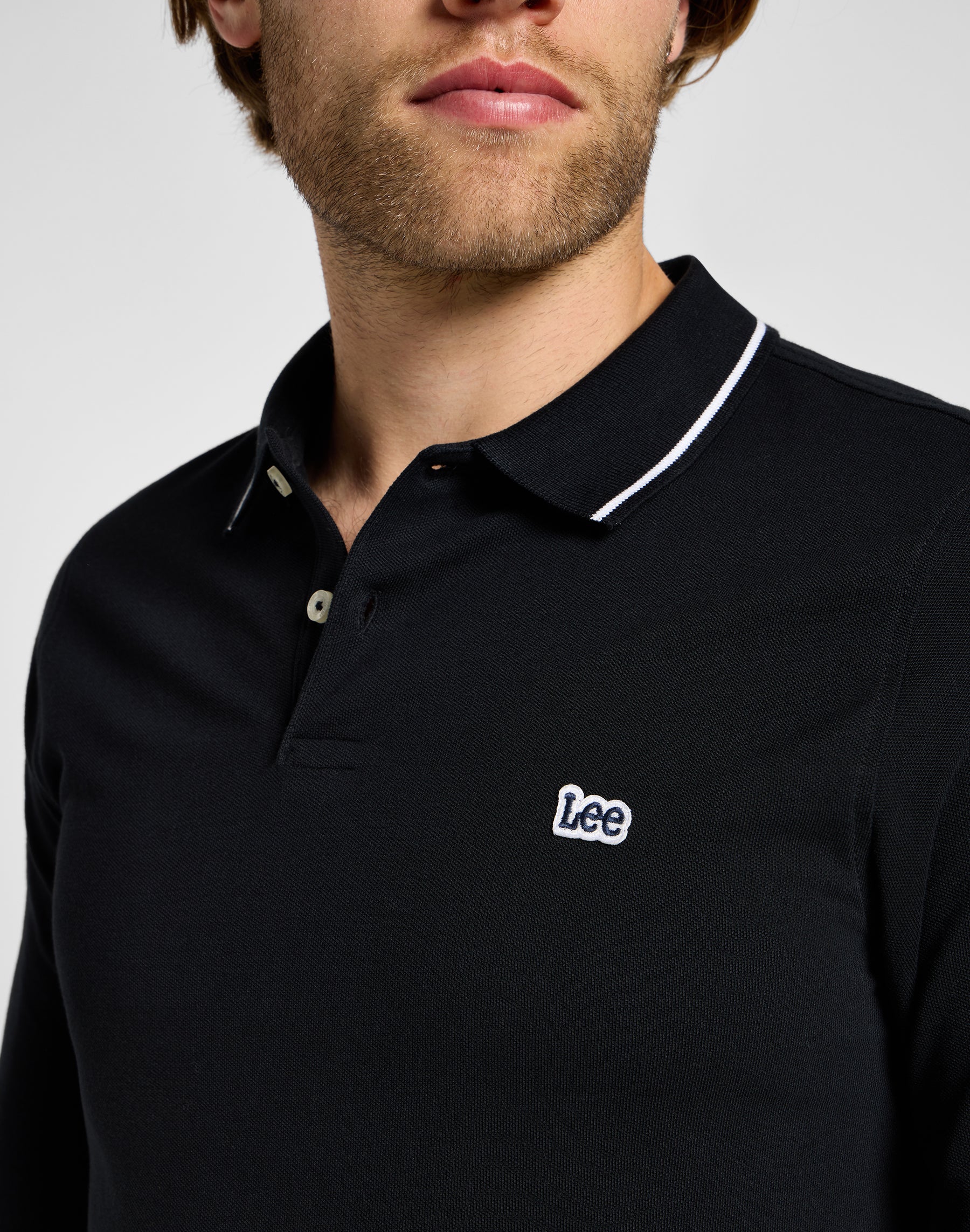 Polo a maniche lunghe in piqué nero Magliette nere Lee