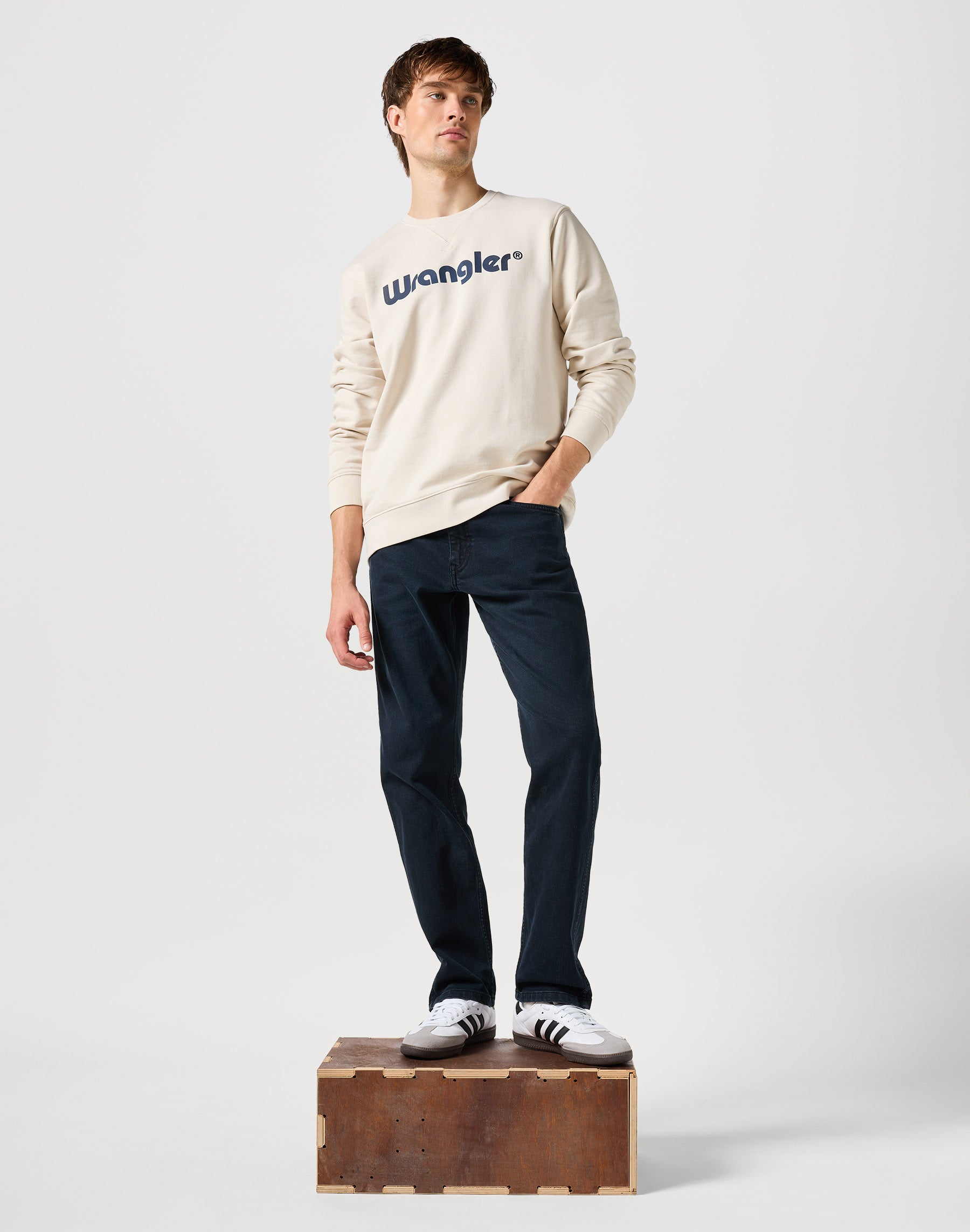 Felpa girocollo con logo in bianco vintage Wrangler