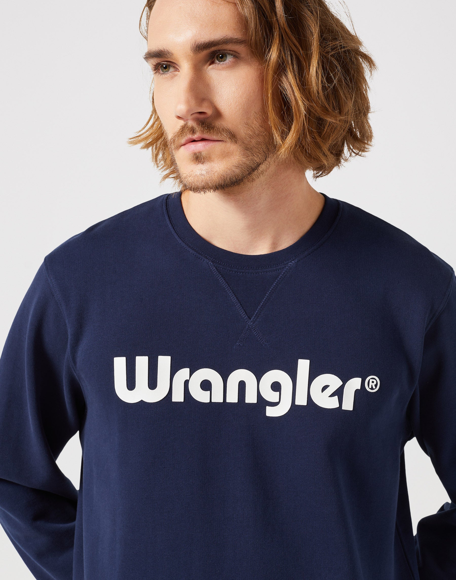 Felpa girocollo con logo in blu scuro Felpe Wrangler