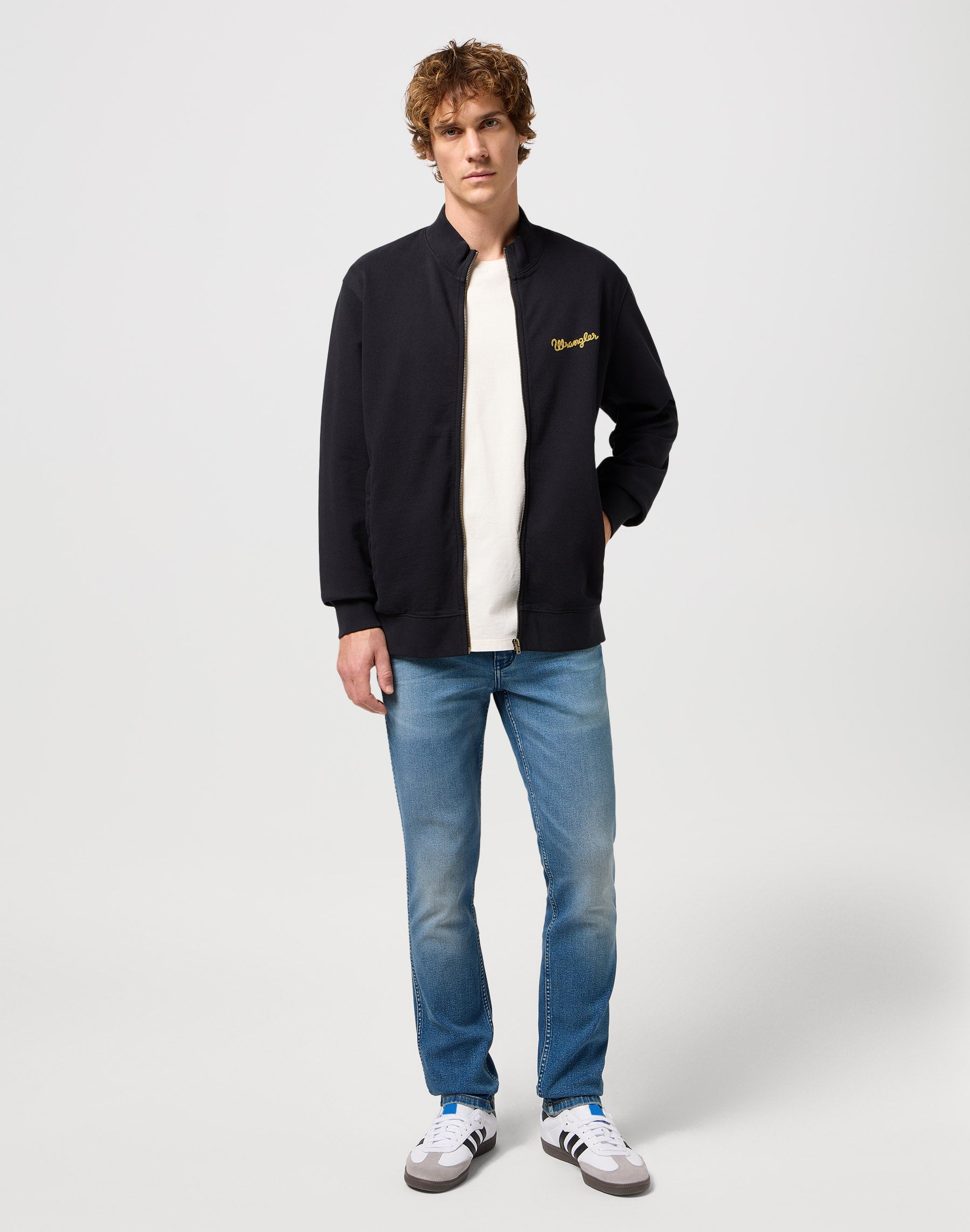Giacca con collo a imbuto e zip in nero Wrangler