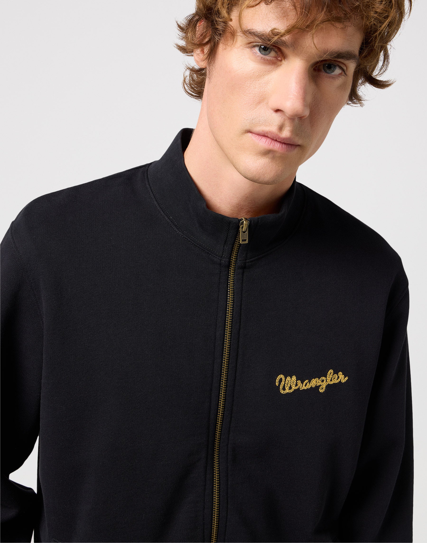 Giacca con collo a imbuto e zip in nero Wrangler