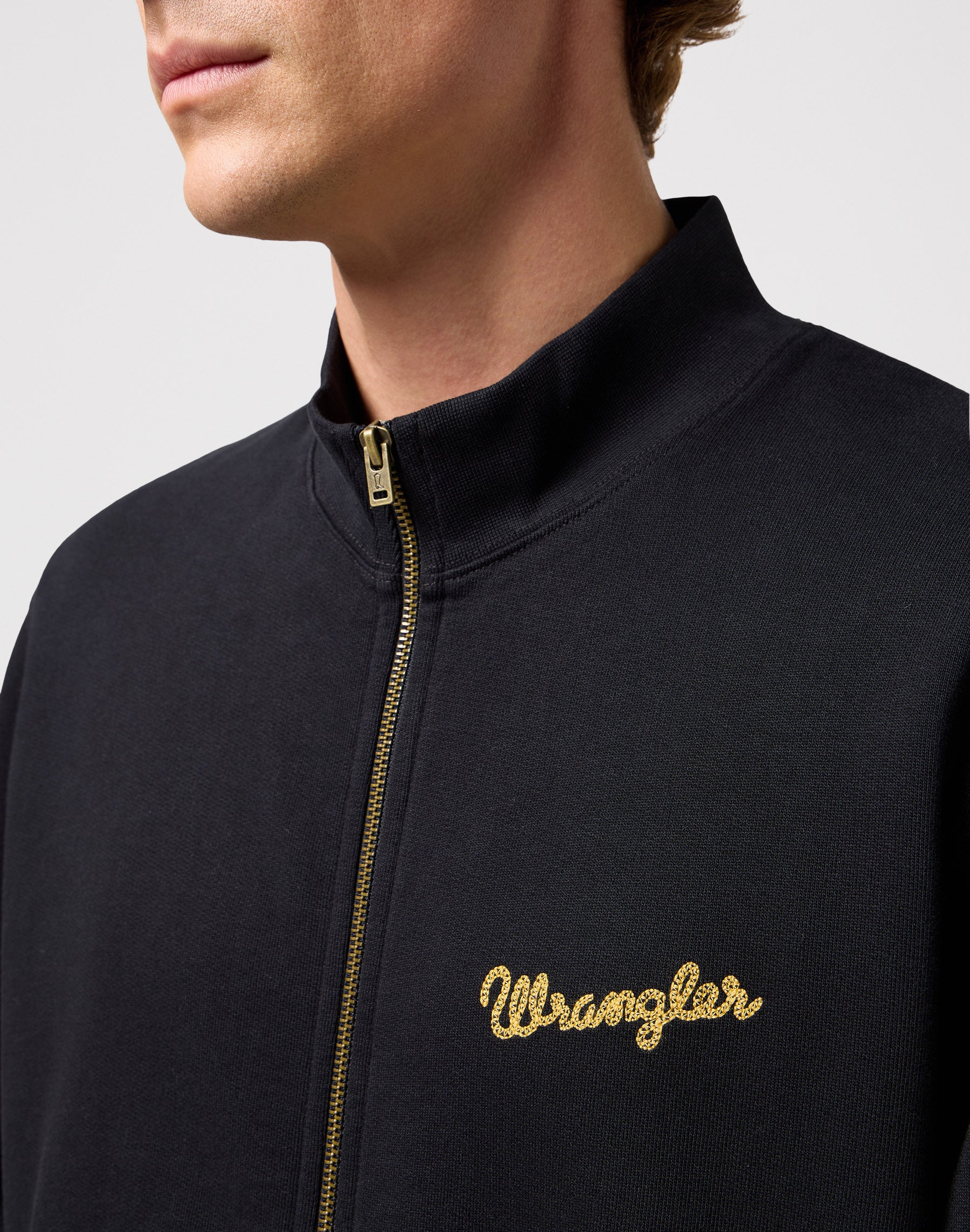 Giacca con collo a imbuto e zip in nero Wrangler