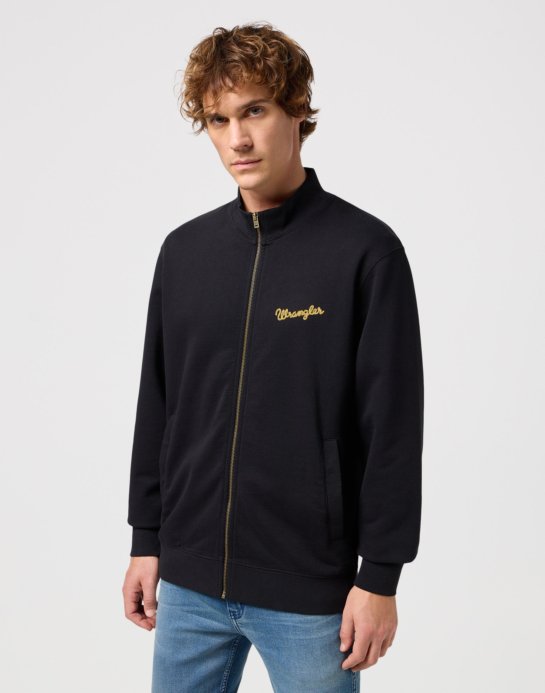 Giacca con collo a imbuto e zip in nero Wrangler