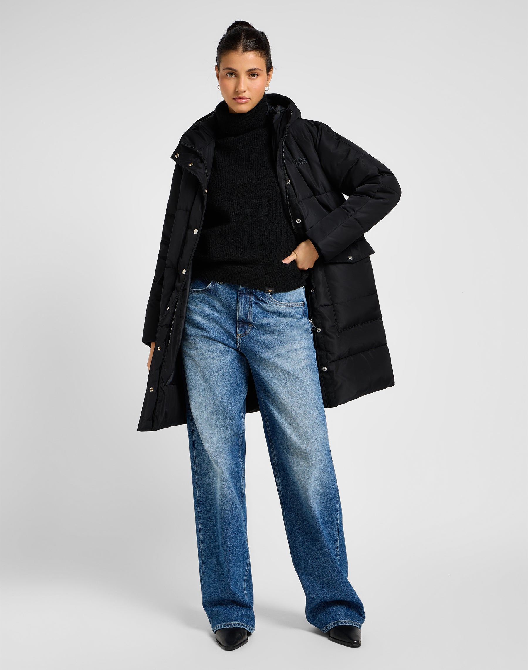 Giacca lunga Puffer in Unionall Black Jackets Lee
