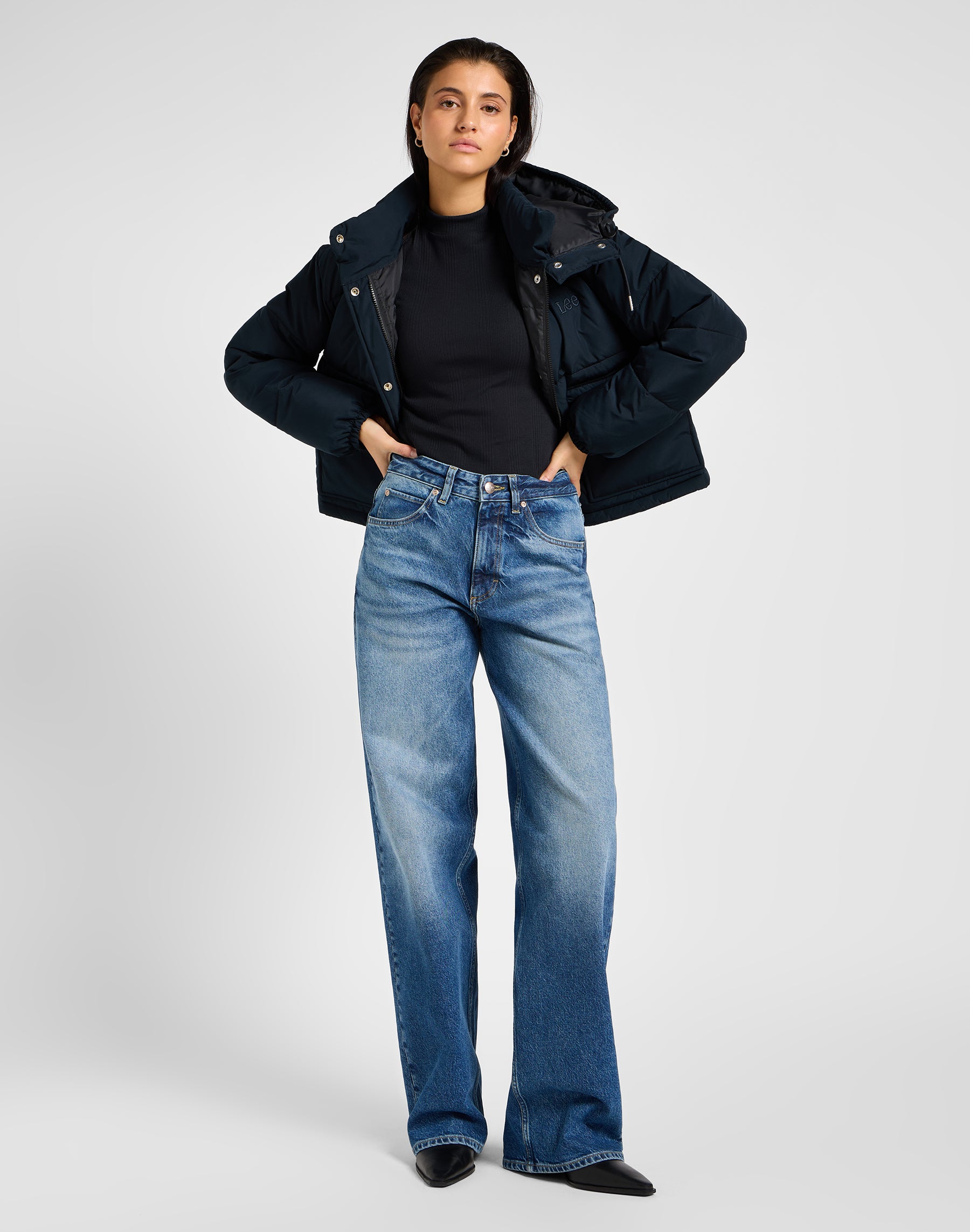 Puffer corto con cappuccio in Unionall Black Jackets Lee
