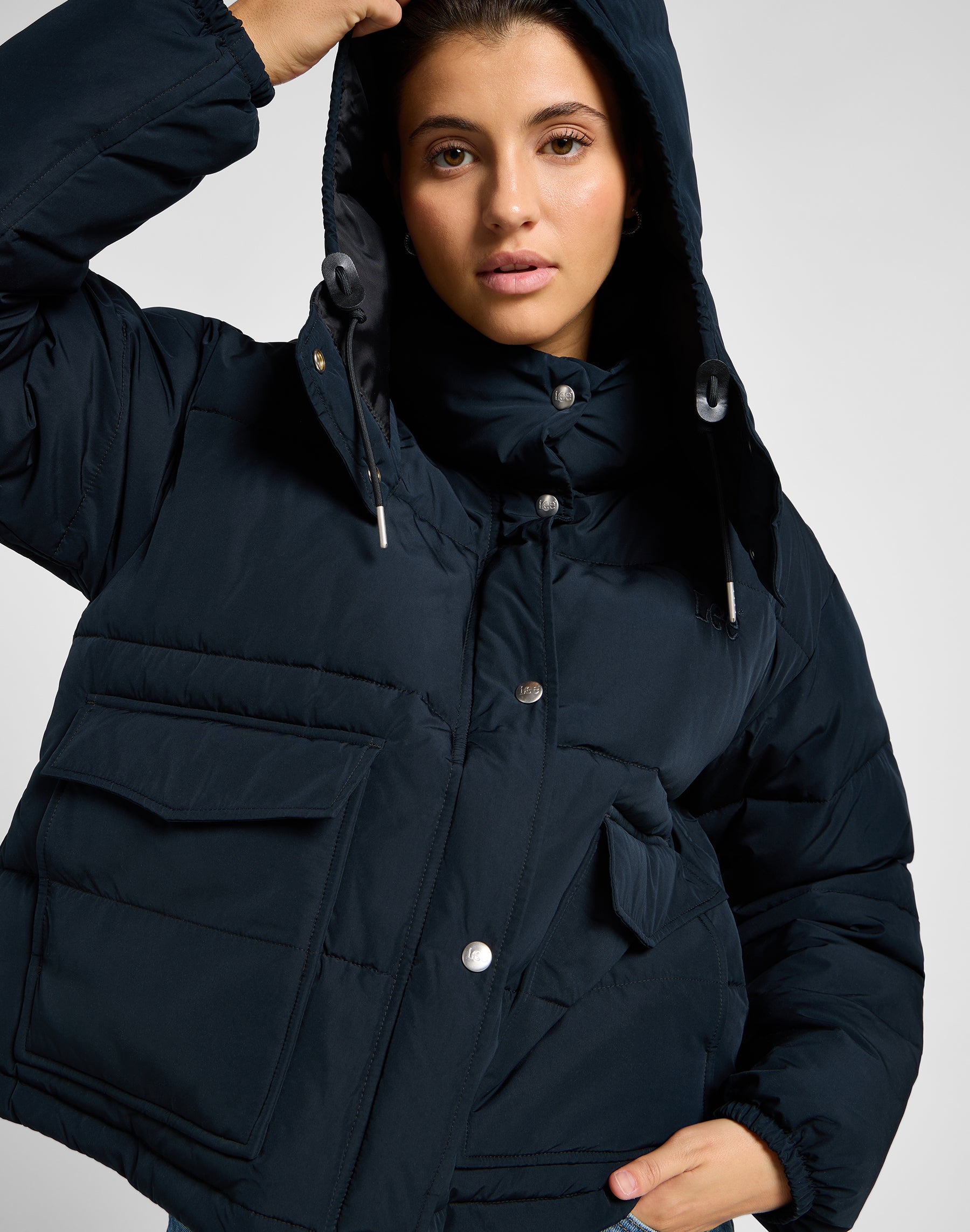 Puffer corto con cappuccio in Unionall Black Jackets Lee