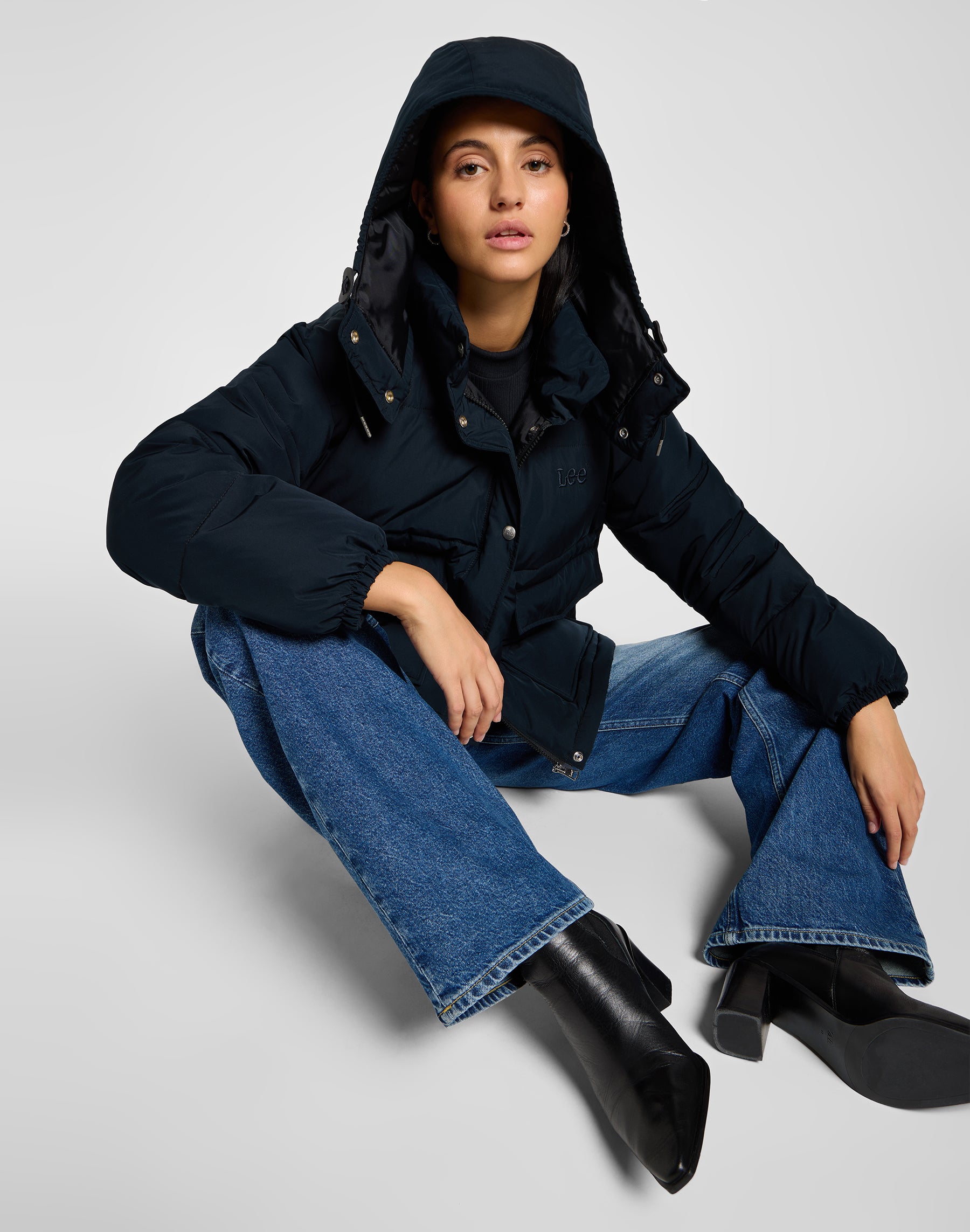 Puffer corto con cappuccio in Unionall Black Jackets Lee