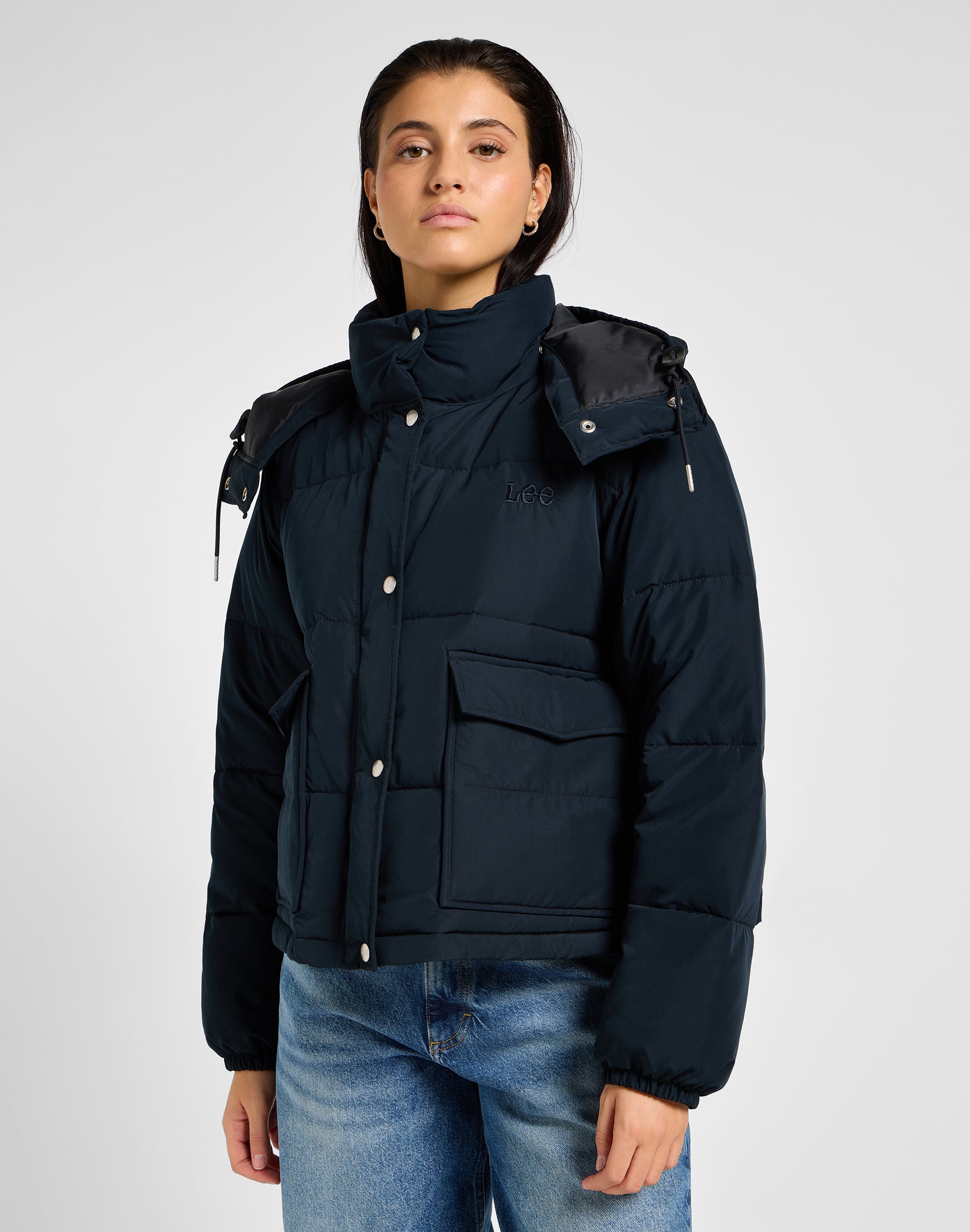Puffer corto con cappuccio in Unionall Black Jackets Lee