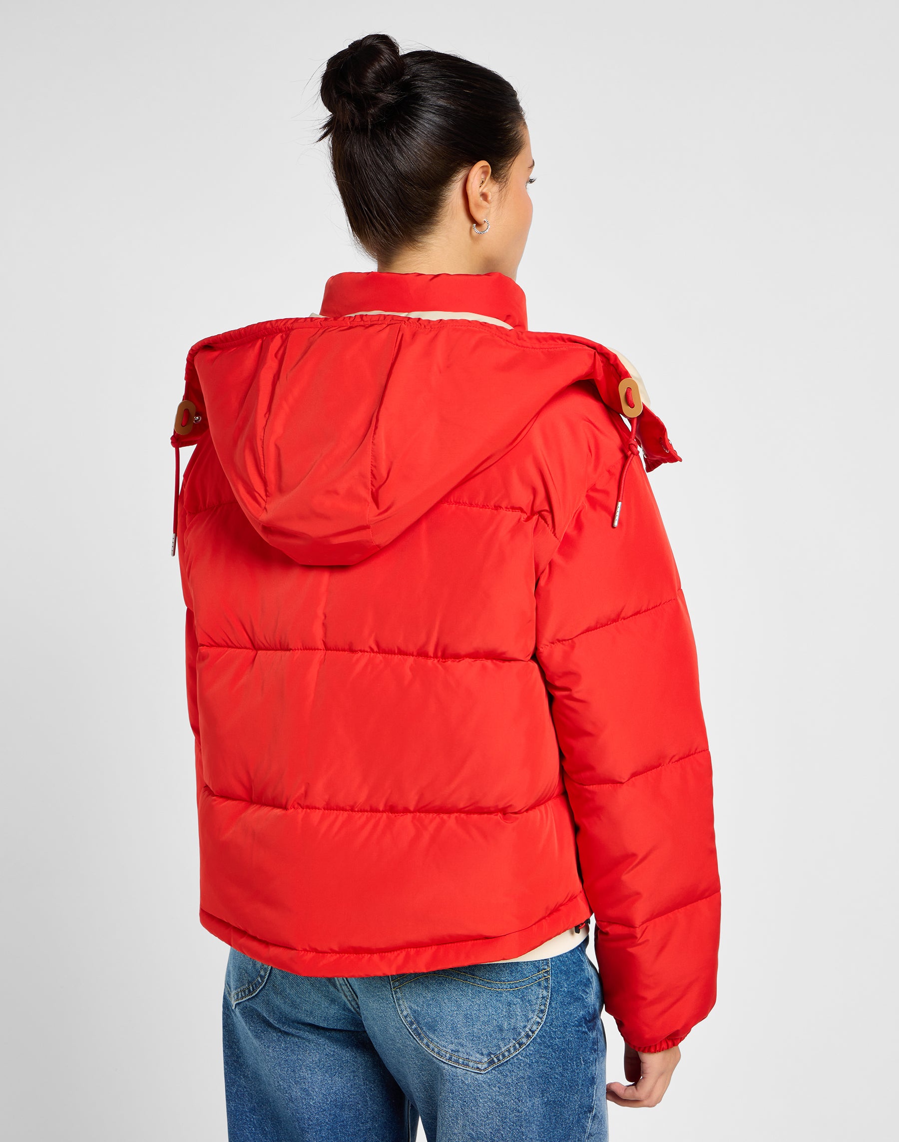 Puffer corto con cappuccio in vero rosso Lee