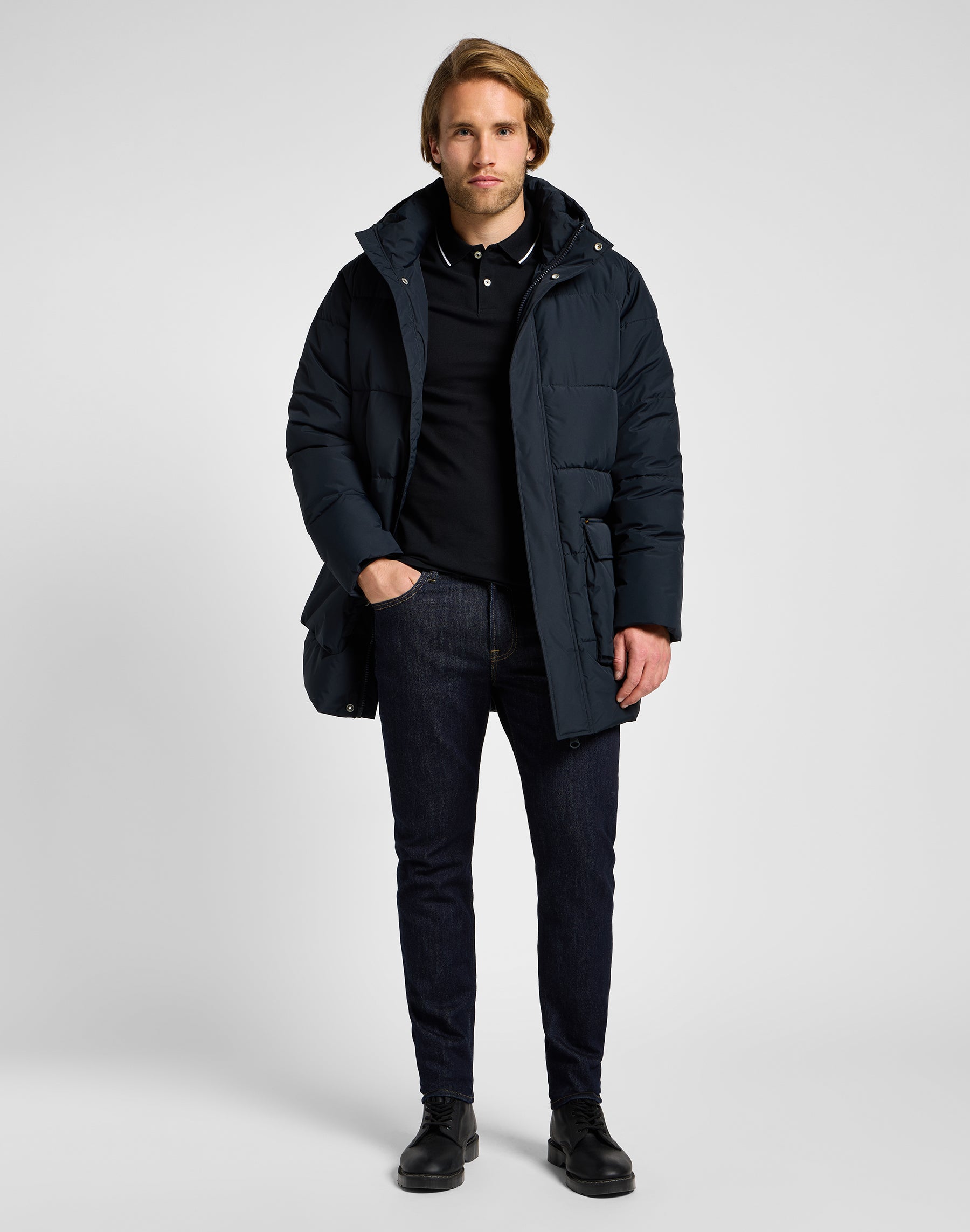 Giacca lunga Puffer in nero Lee