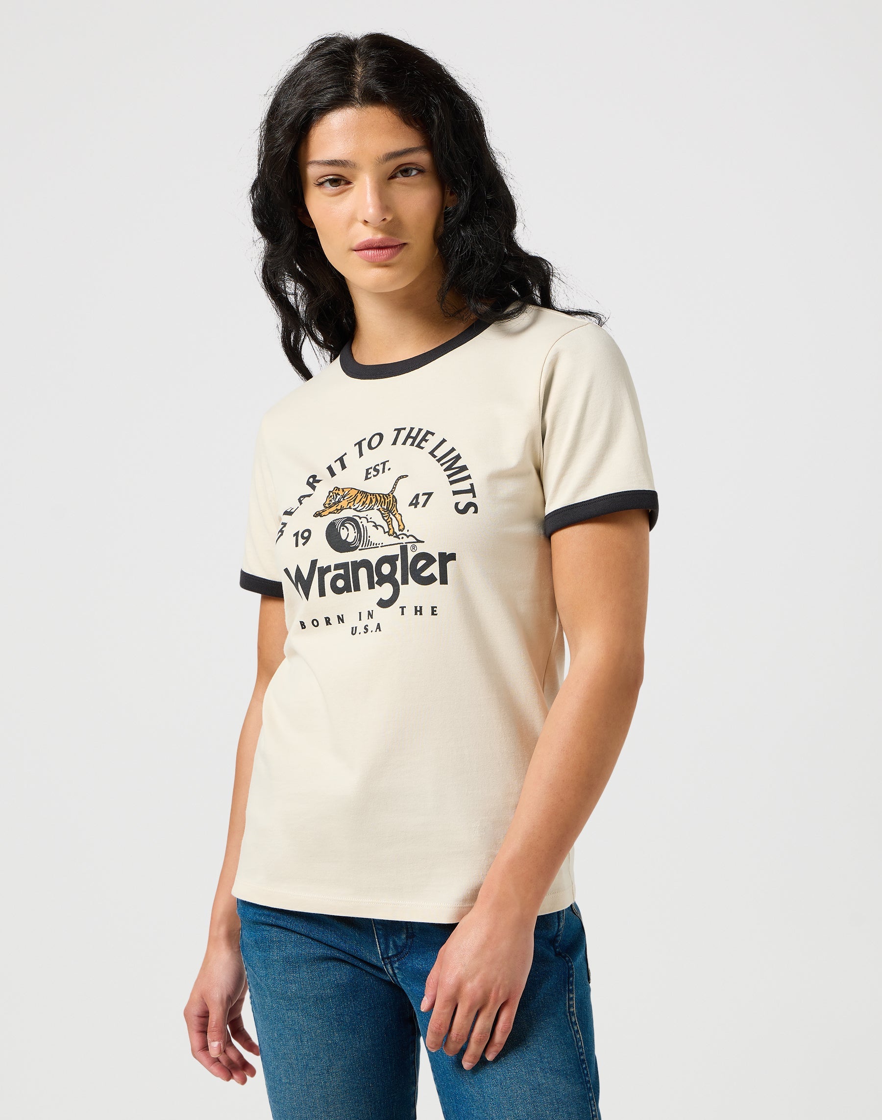 Maglietta Ringer in bianco vintage Magliette Wrangler