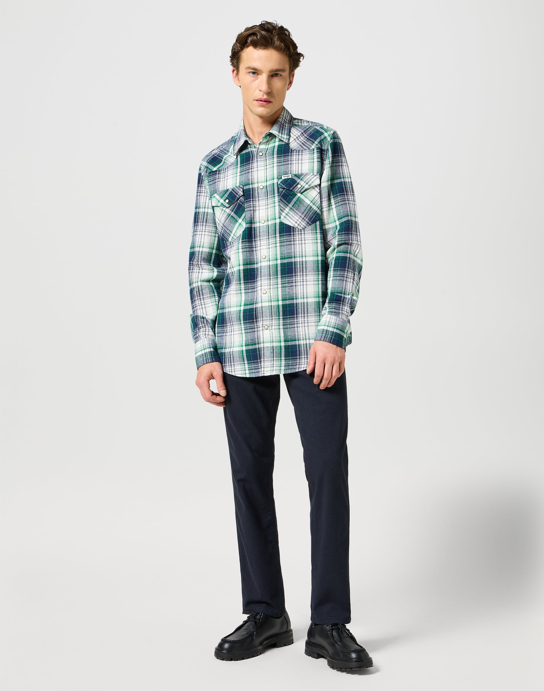 Western Camicia in Verde Blu Camicie Wrangler
