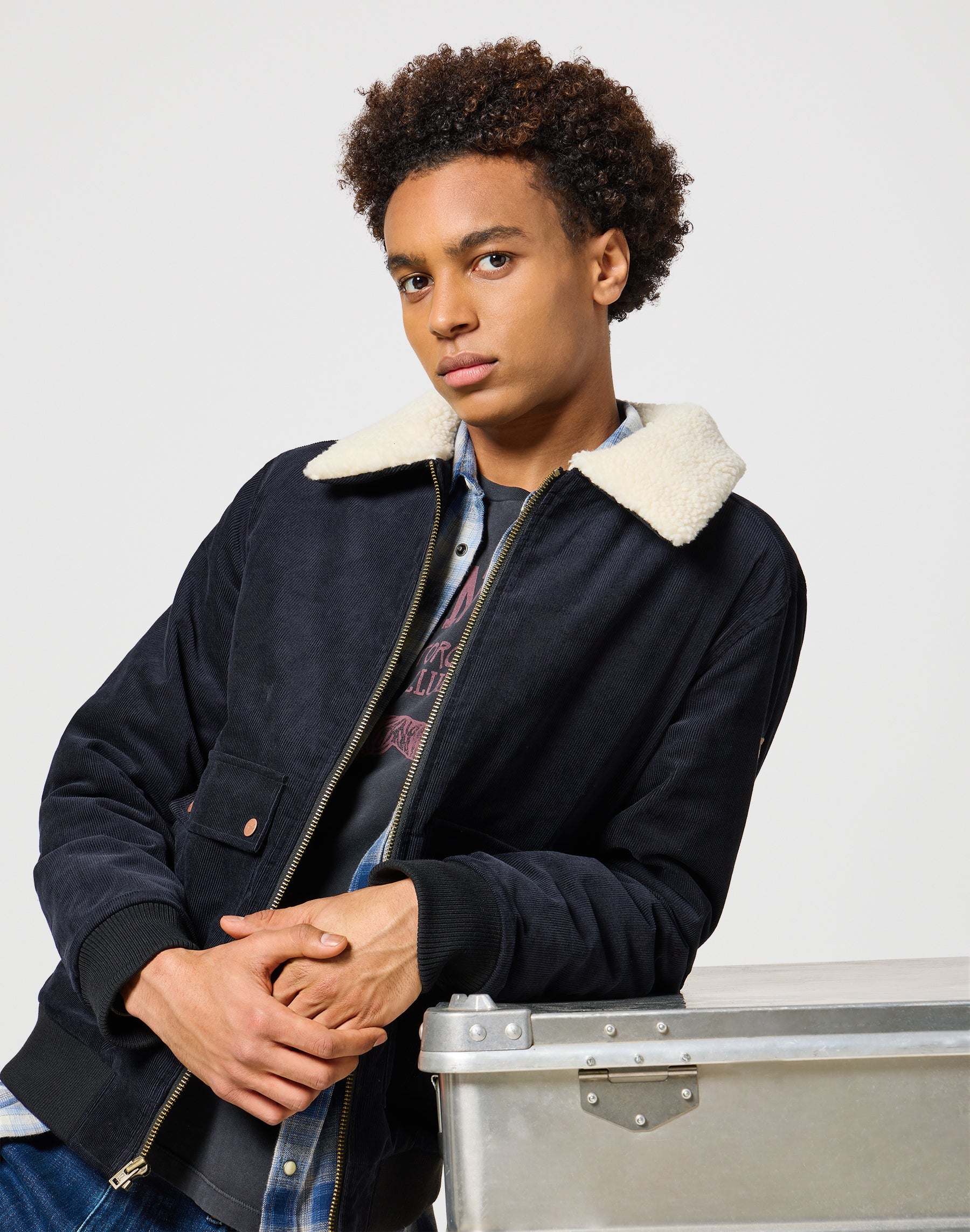 Aviatore in velluto a coste con giacca nera Wrangler