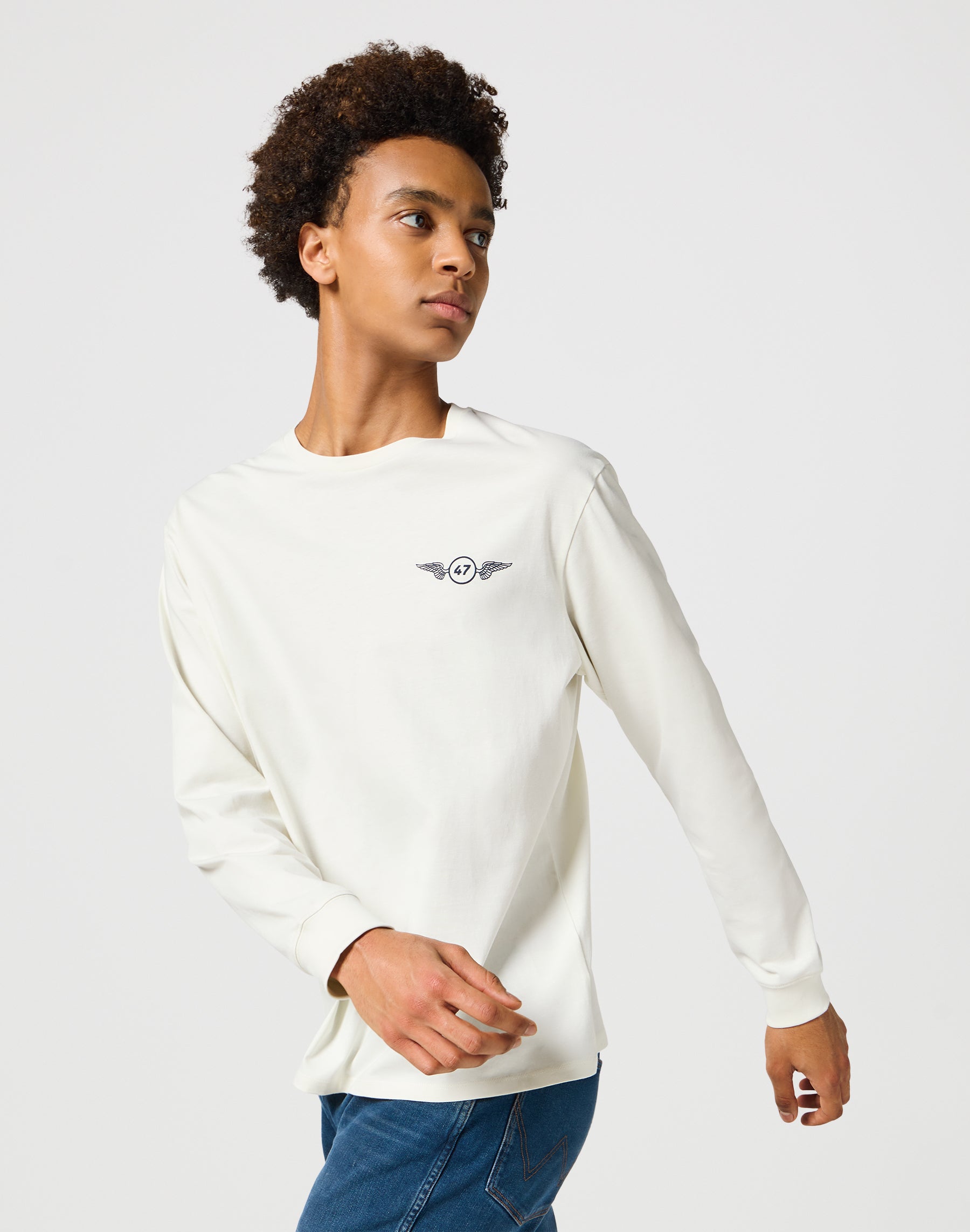 Maglietta grafica a maniche lunghe in bianco vintage Magliette Wrangler