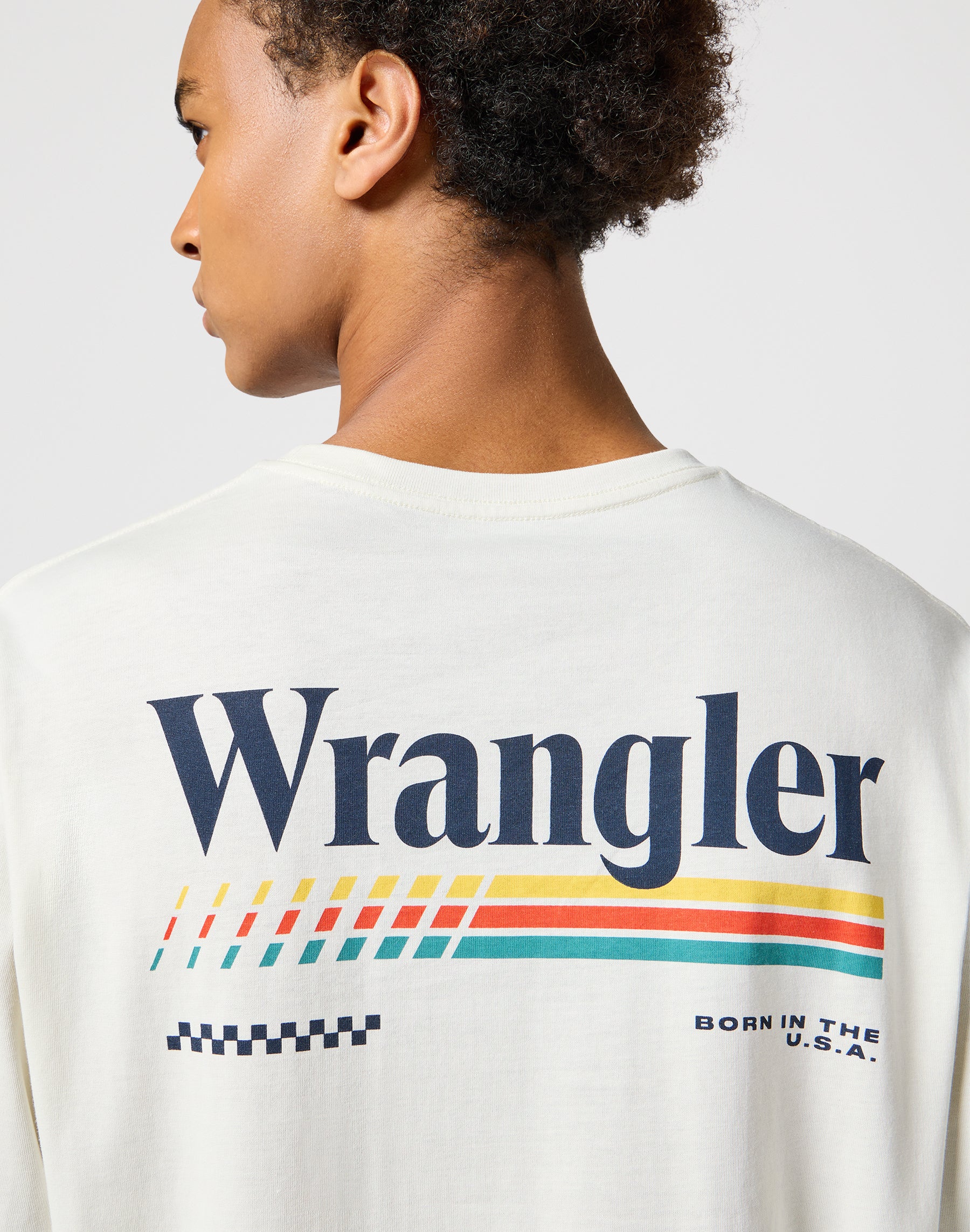 Maglietta grafica a maniche lunghe in bianco vintage Magliette Wrangler