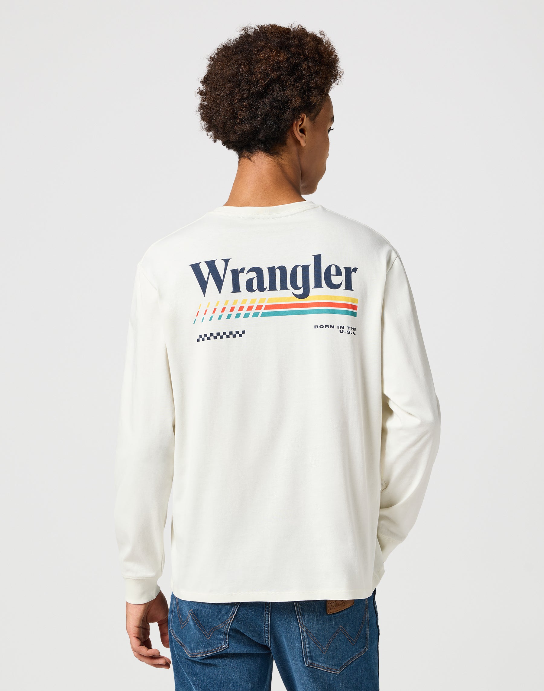 Maglietta grafica a maniche lunghe in bianco vintage Magliette Wrangler