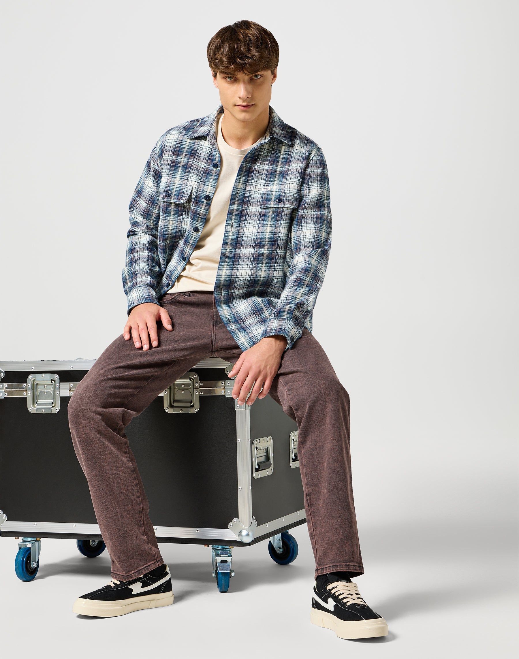 Camicia a due tasche in blu e grigio Camicie Wrangler