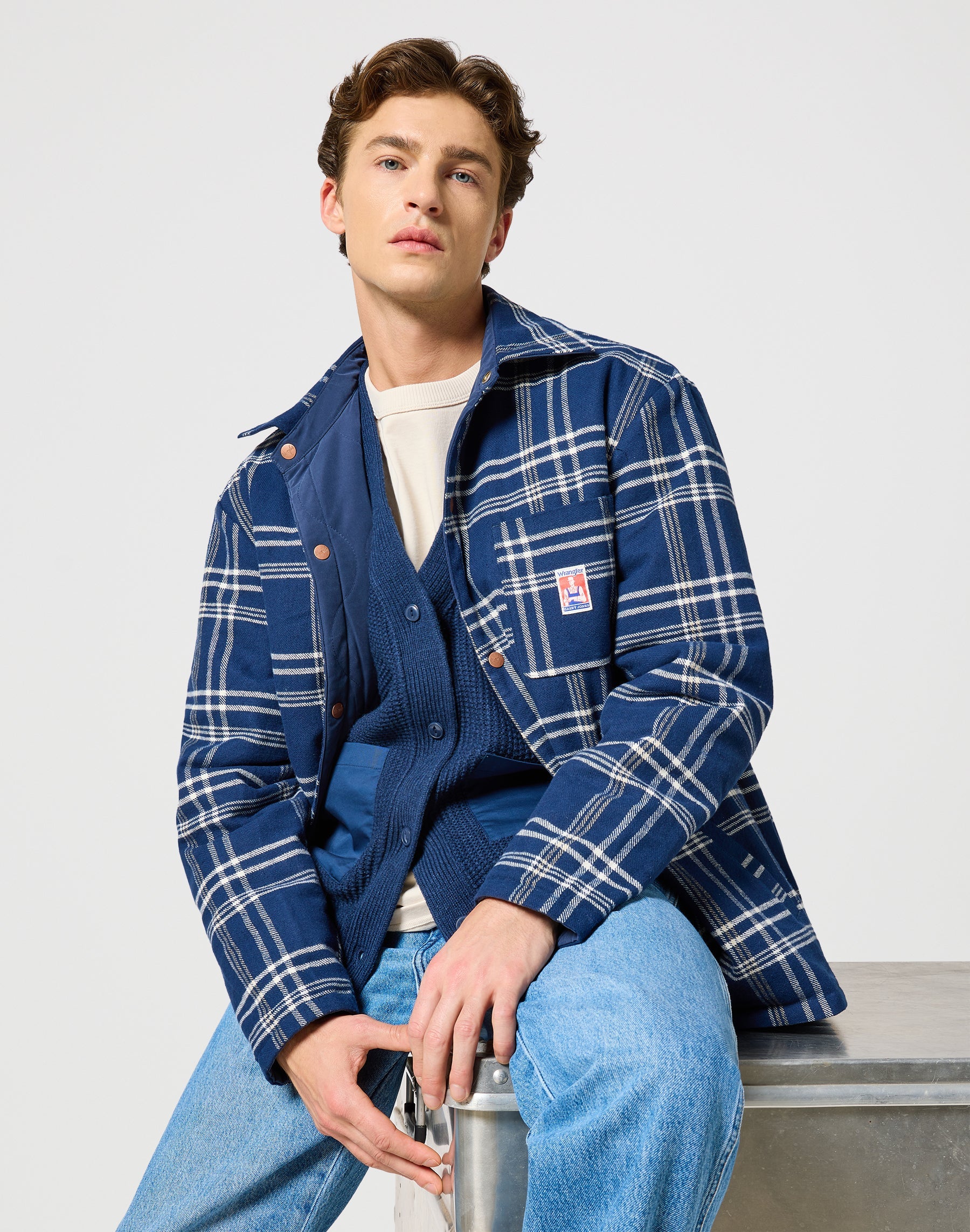 T-shirt a maniche corte in tinta unita in bianco vintage Wrangler