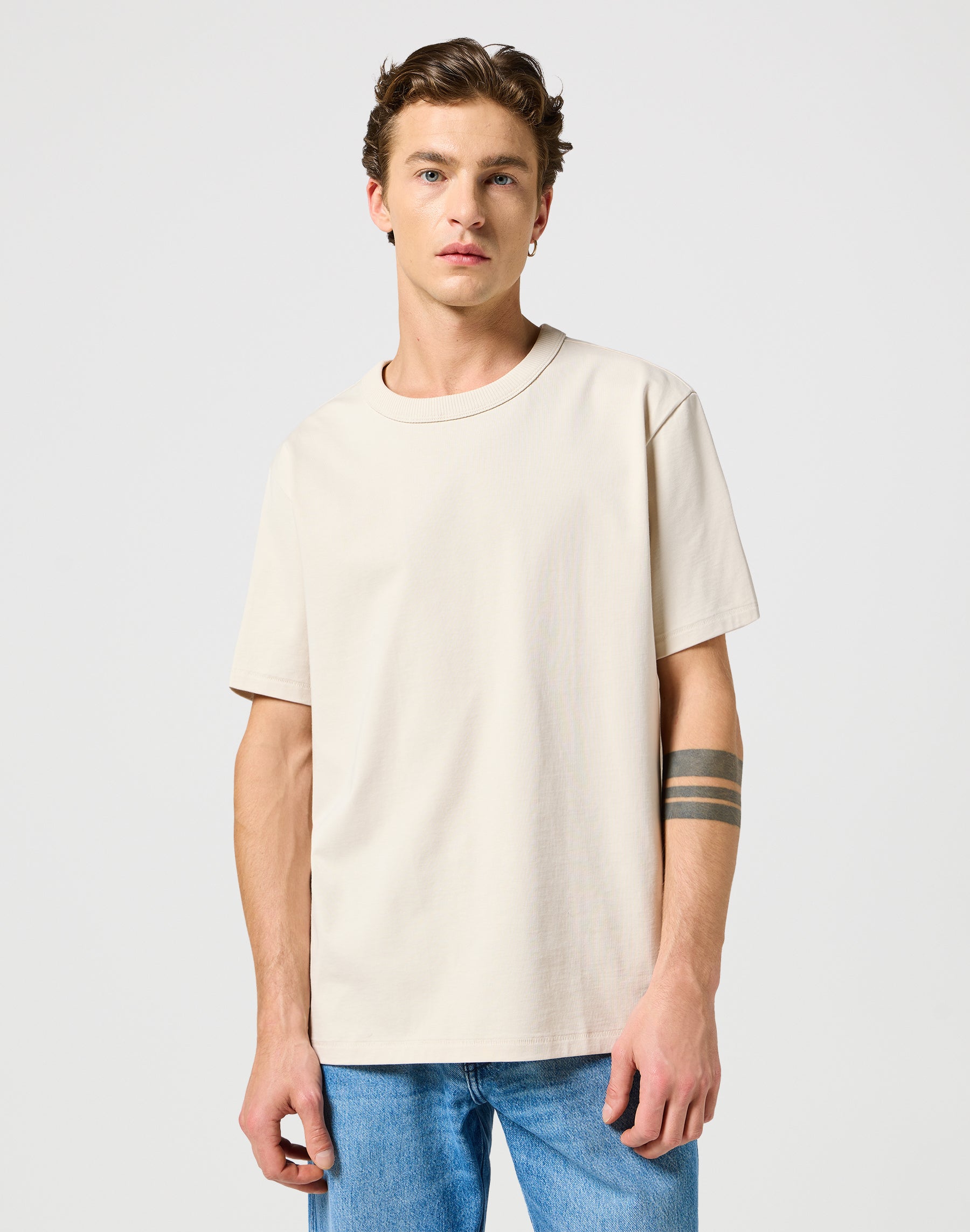 T-shirt a maniche corte in tinta unita in bianco vintage Wrangler