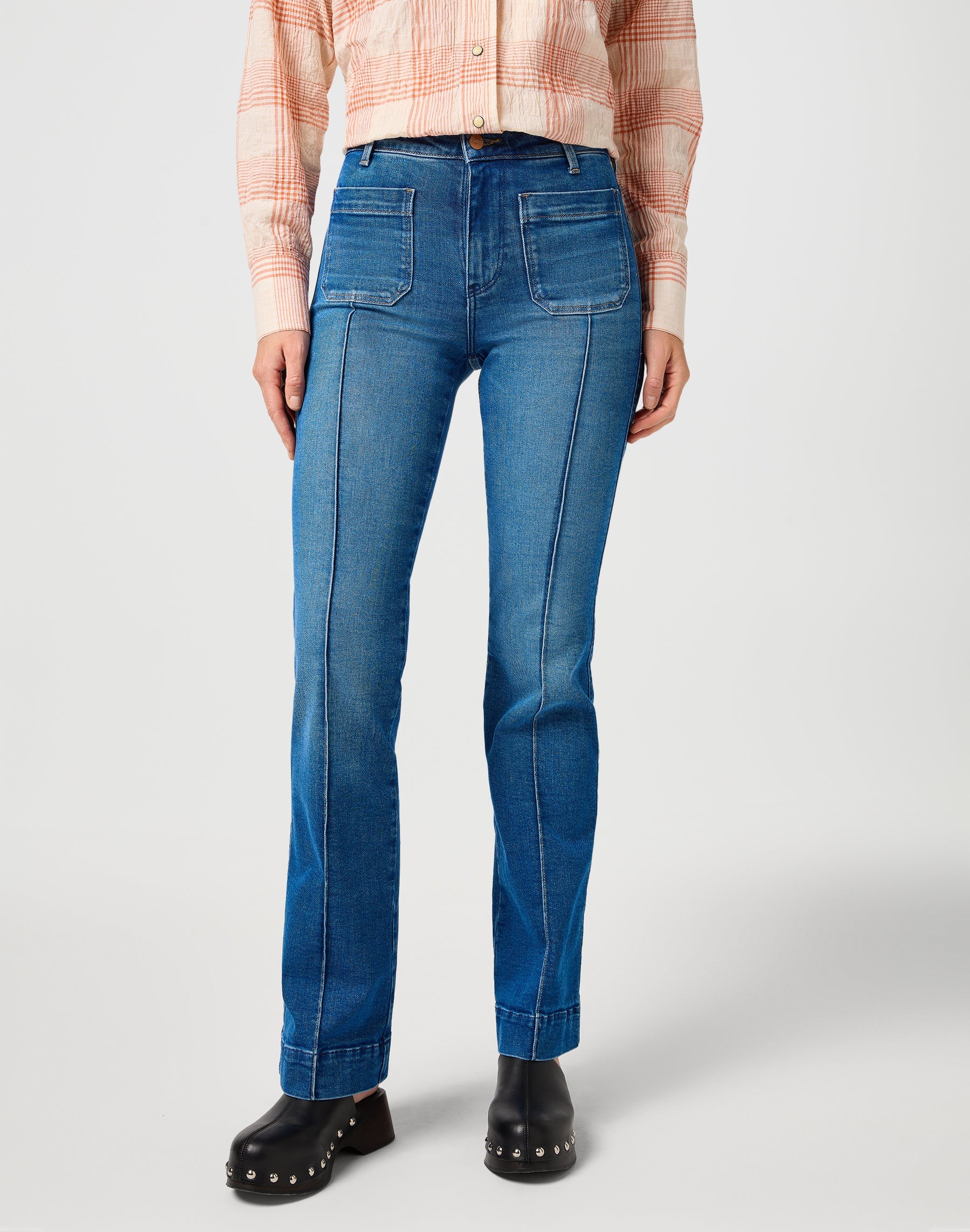 Flare in jeans blu tinta unita Wrangler