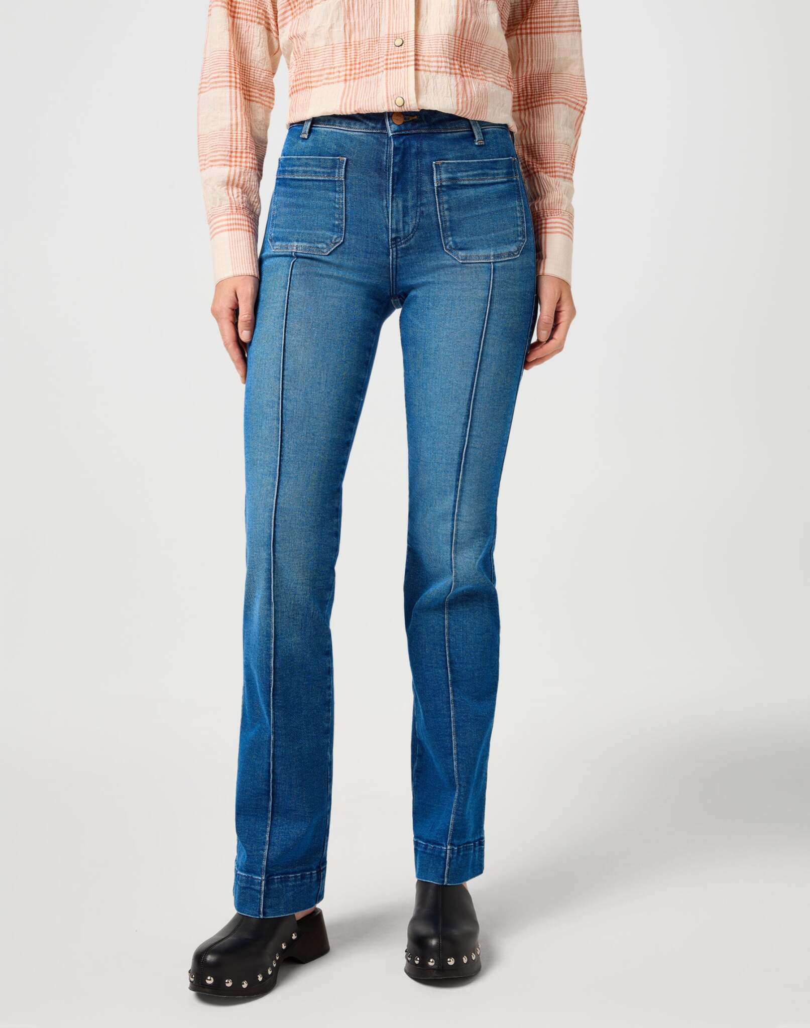 Flare in jeans blu tinta unita Wrangler