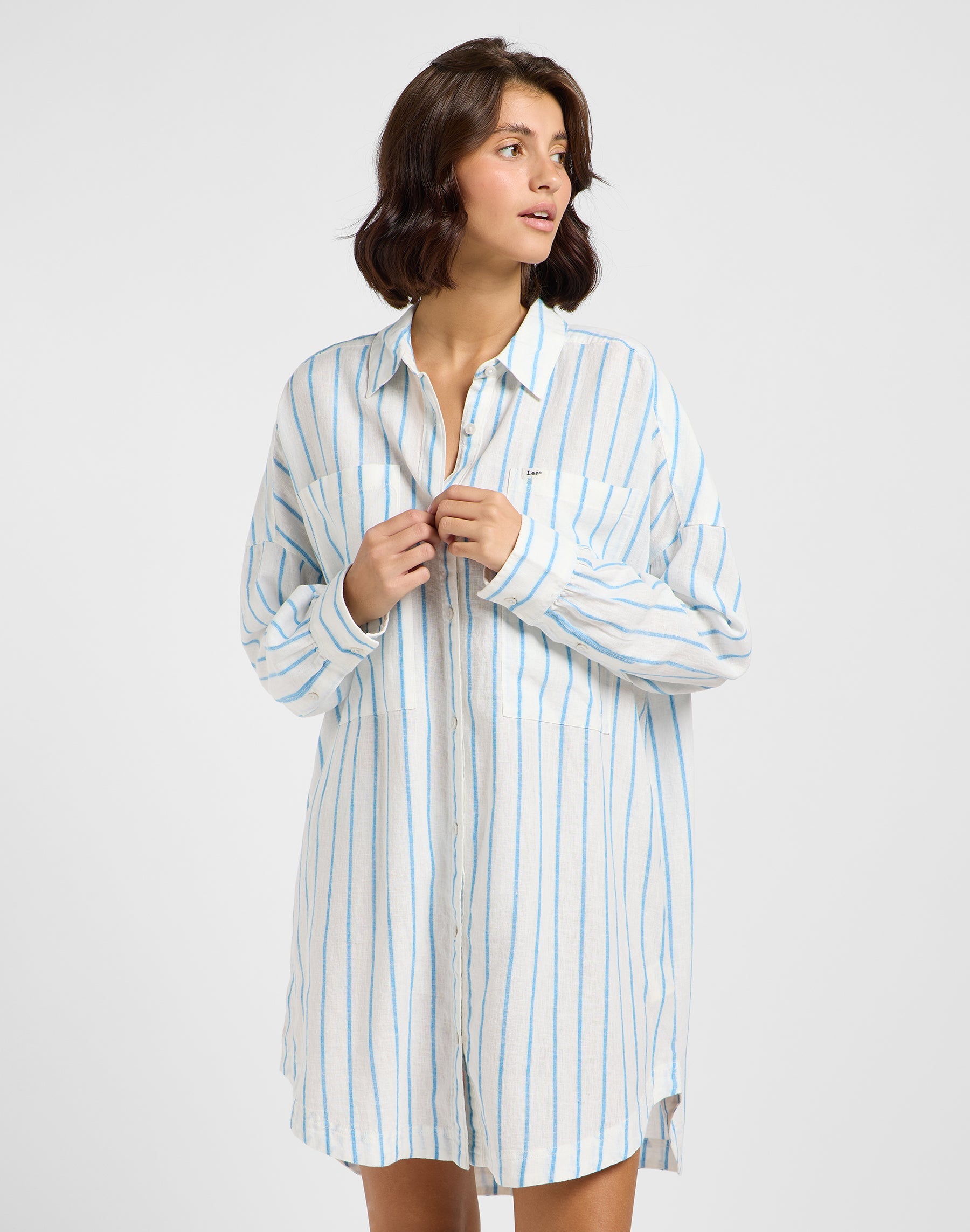 Abito a camicia rilassato in Stream Blue Stripe Dresses Lee