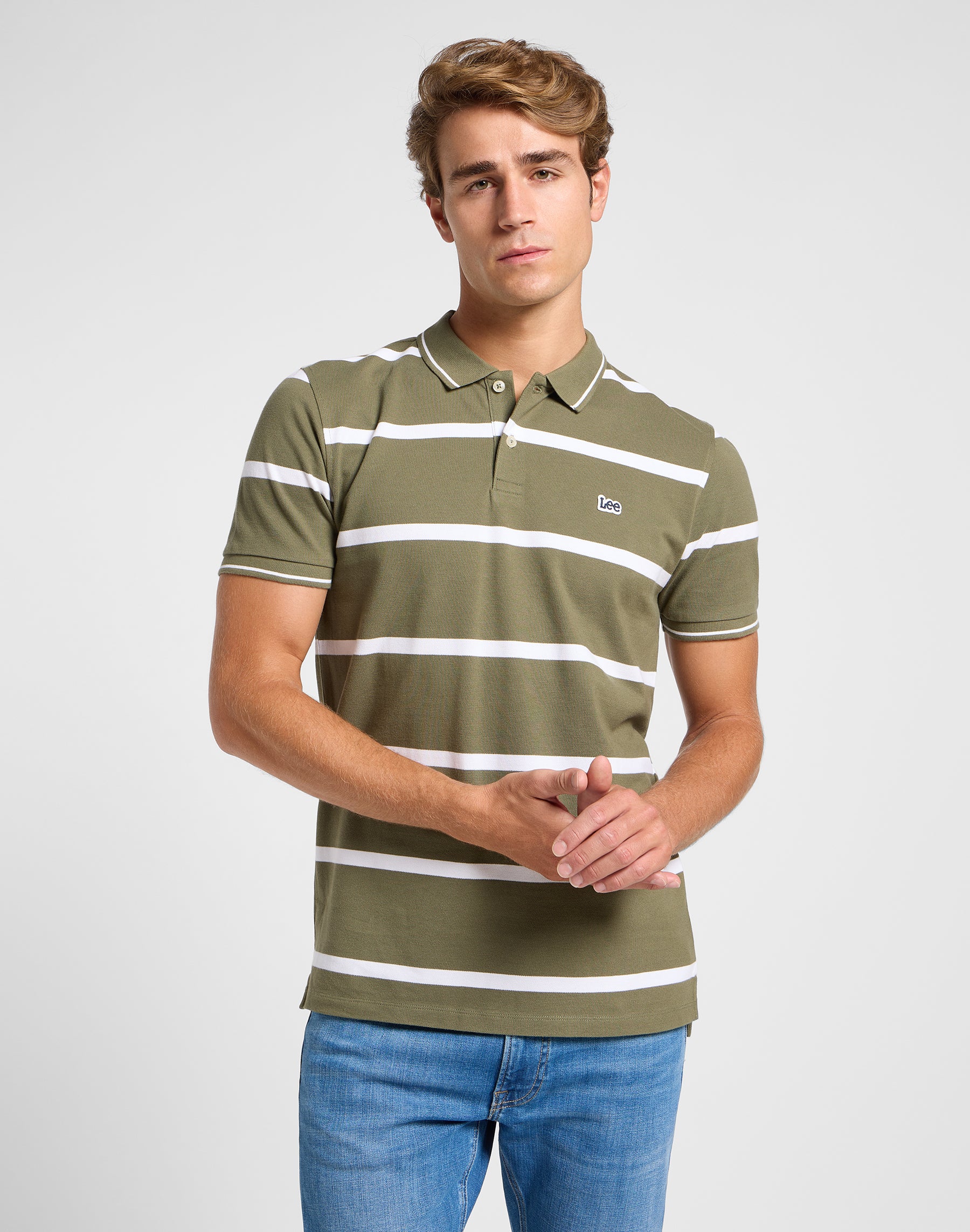 Polo in piqué a righe verde mercantile Lee