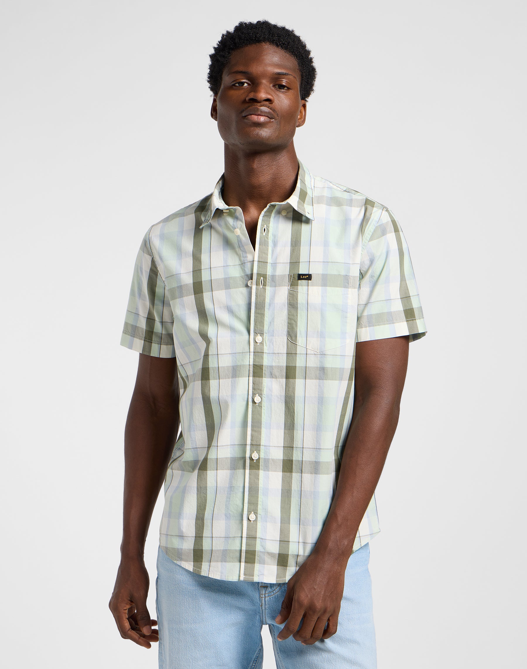 Lee Button Down Ss in Concrete Sage Camicie Lee