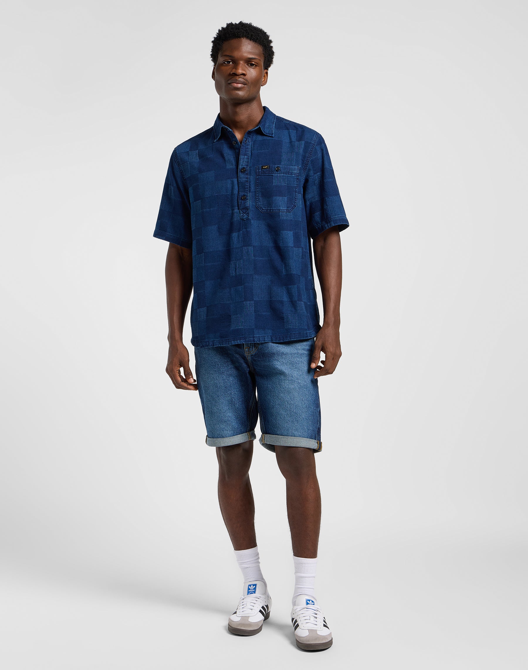 Camicia Popover Ss in Indigo Patchwork Dobby Camicie Lee