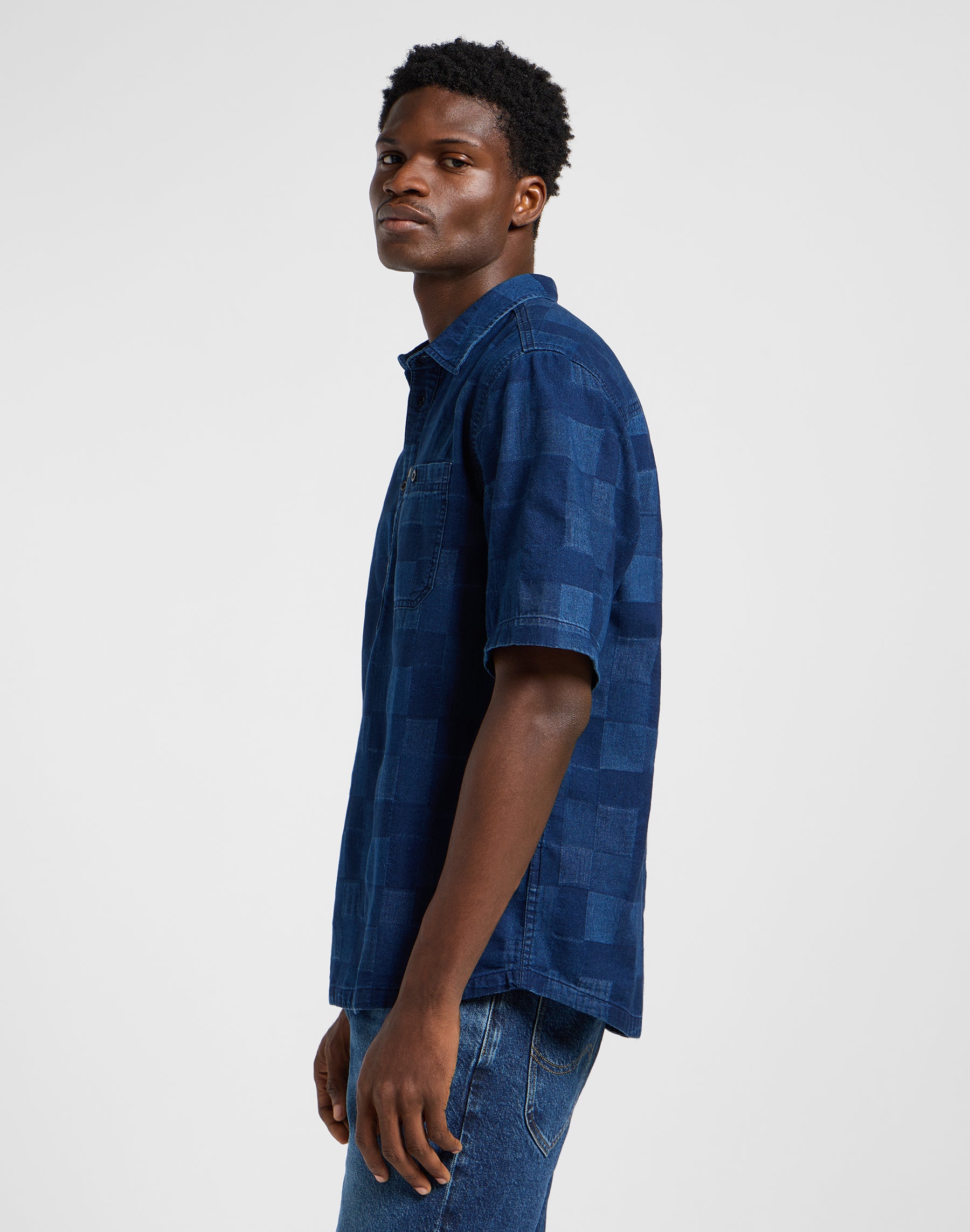 Camicia Popover Ss in Indigo Patchwork Dobby Camicie Lee
