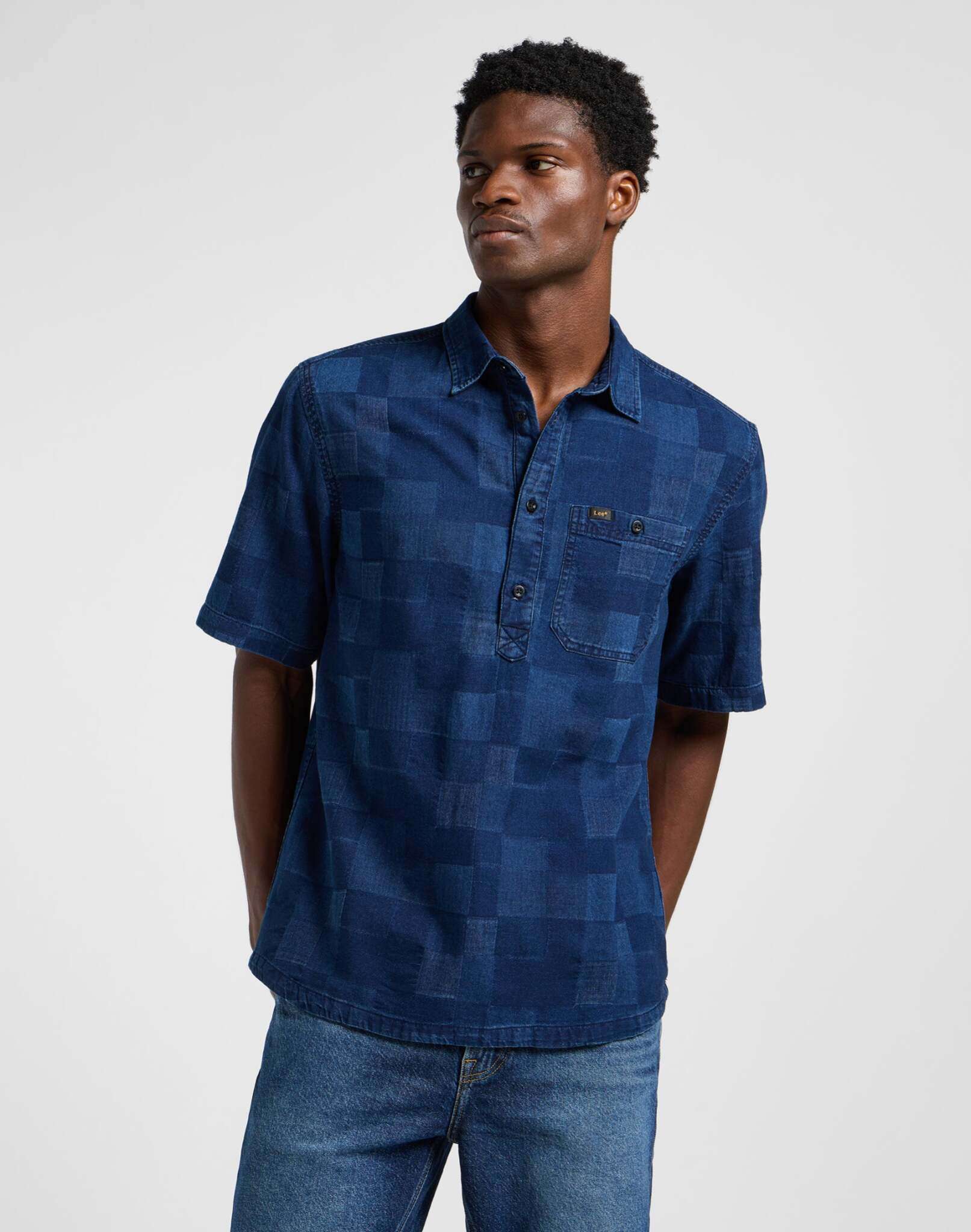 Camicia Popover Ss in Indigo Patchwork Dobby Camicie Lee