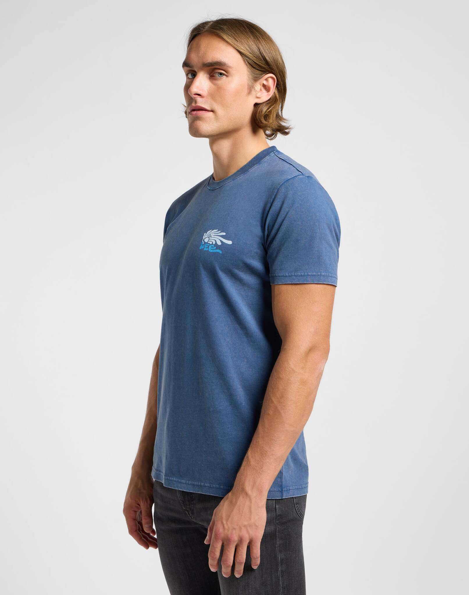 T-shirt media con logo in Orion Blue T-Shirt Lee