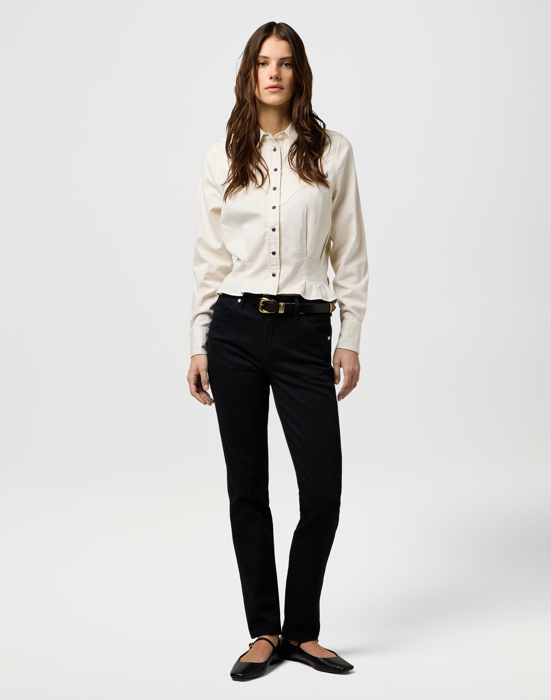 Camicia Femme Peplum in Pinstar White Camicie Wrangler