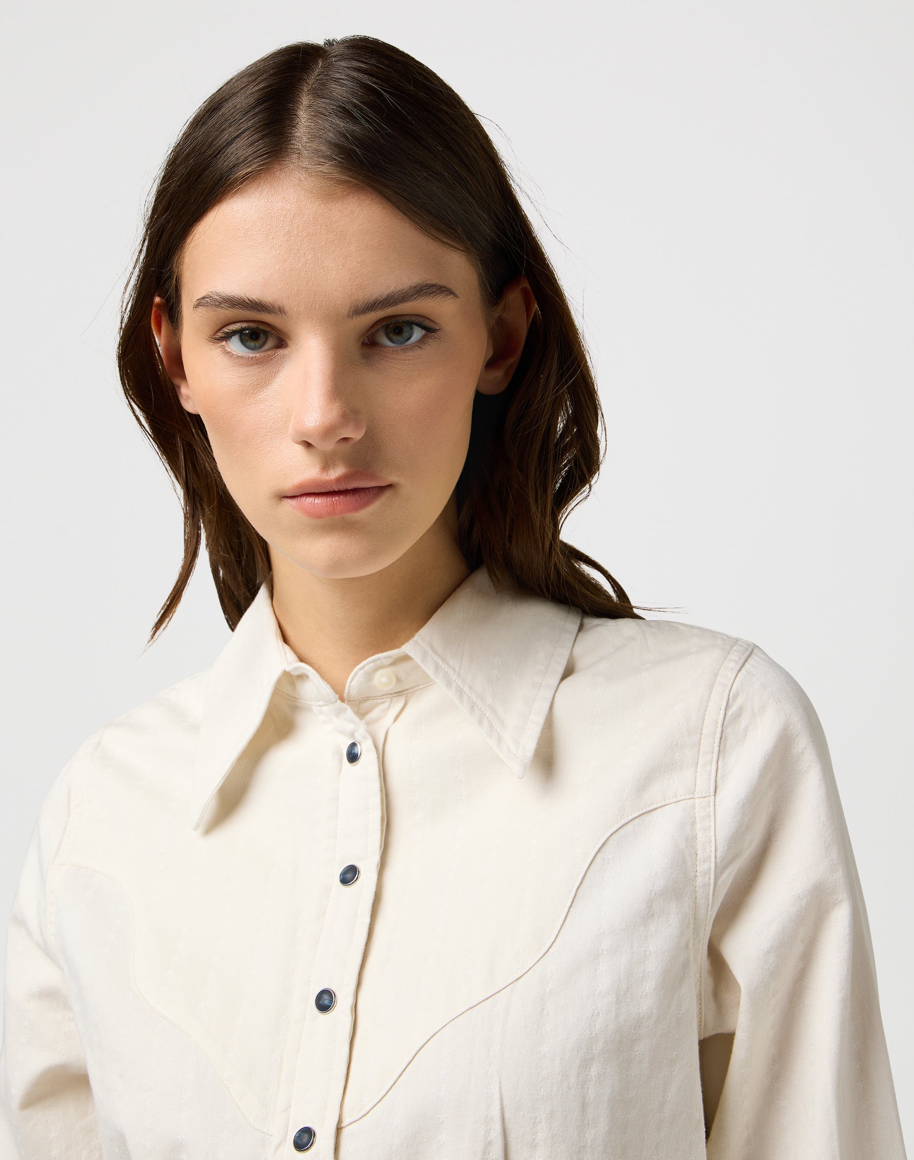Camicia Femme Peplum in Pinstar White Camicie Wrangler