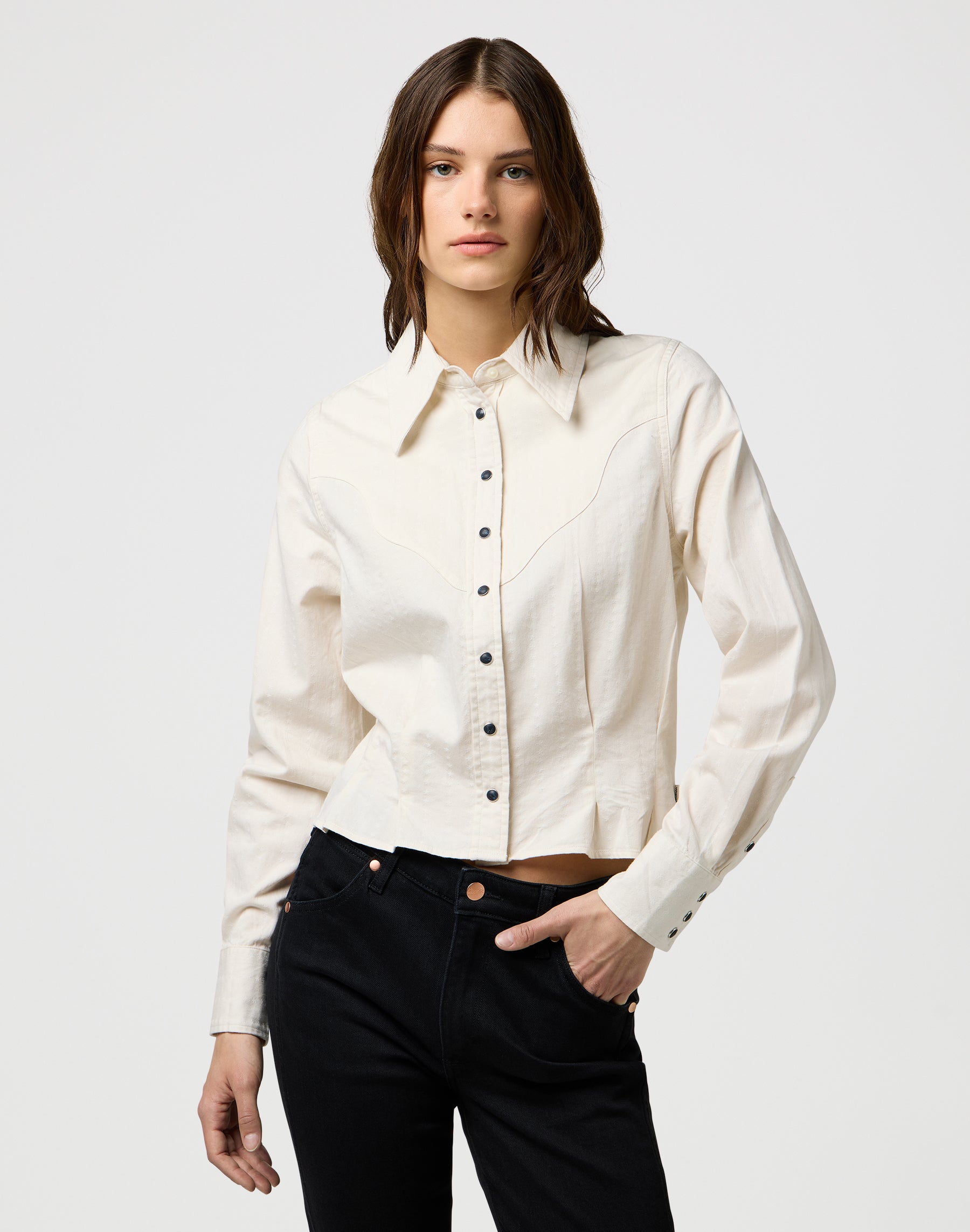 Camicia Femme Peplum in Pinstar White Camicie Wrangler