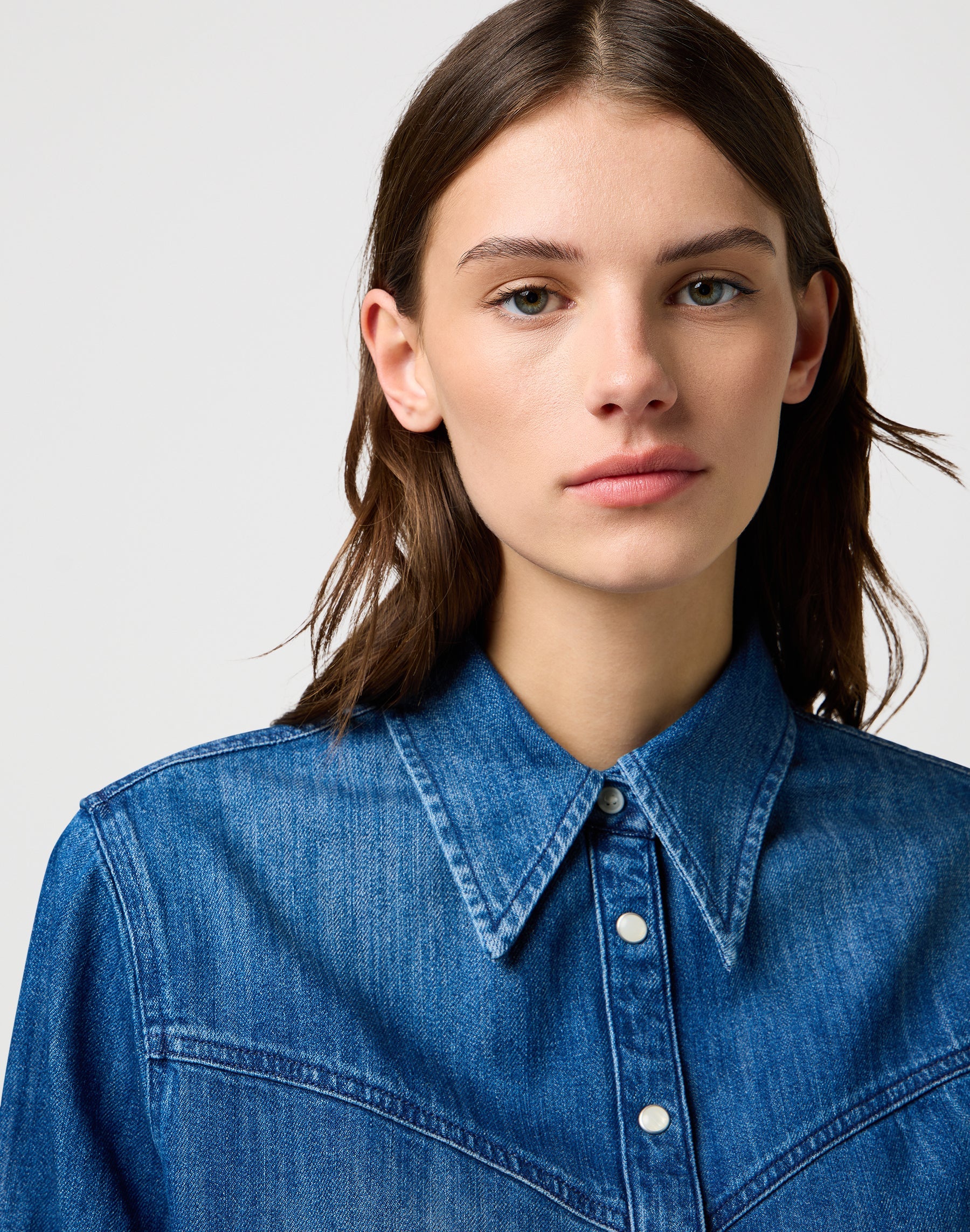 Camicia di jeans con carré in blu scintillante Camicie Wrangler