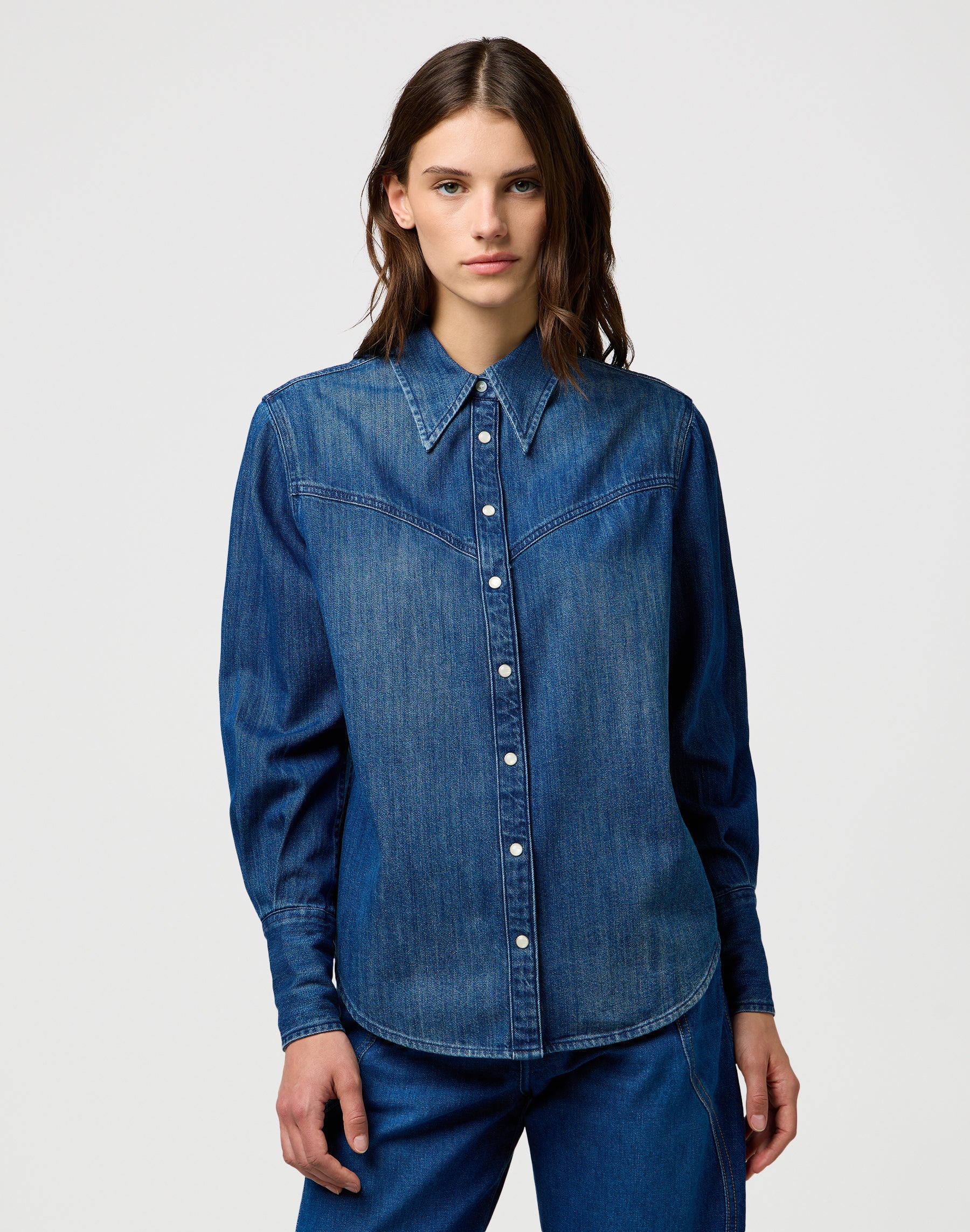 Camicia di jeans con carré in blu scintillante Camicie Wrangler