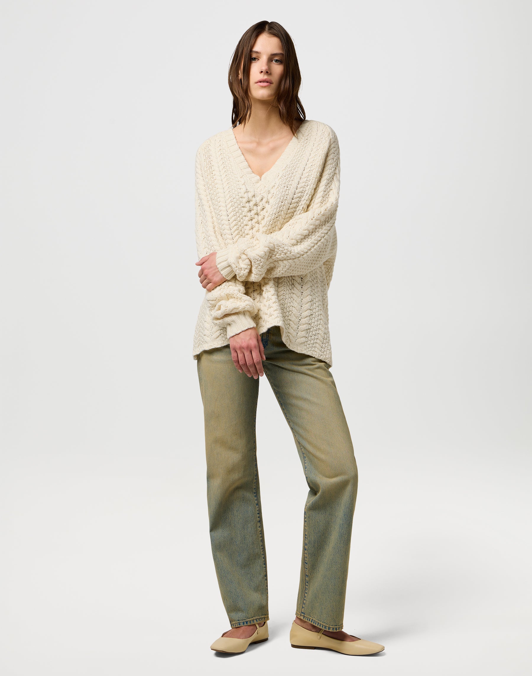 Maglia con collo a V in Avorio Maglioni Wrangler