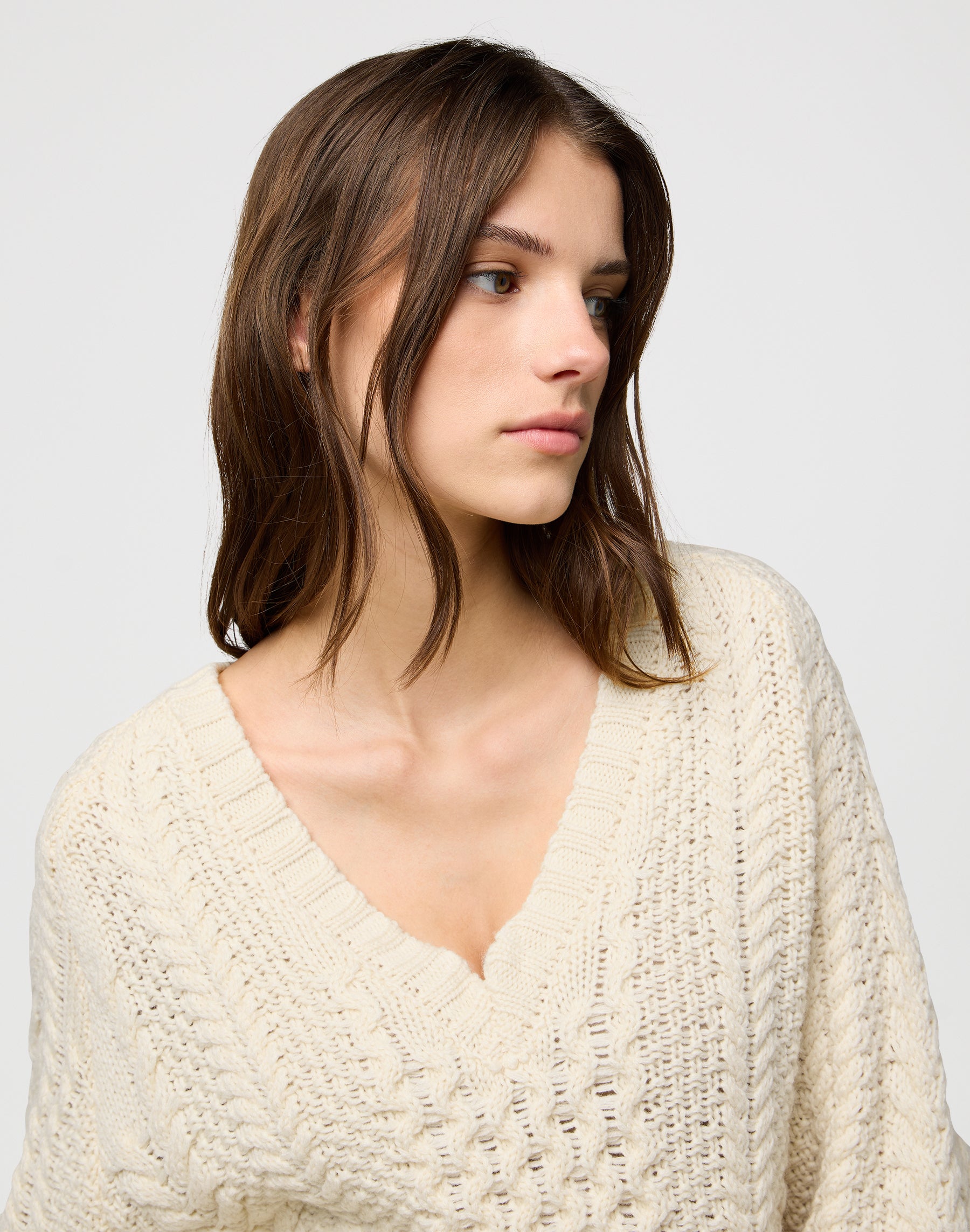Maglia con collo a V in Avorio Maglioni Wrangler