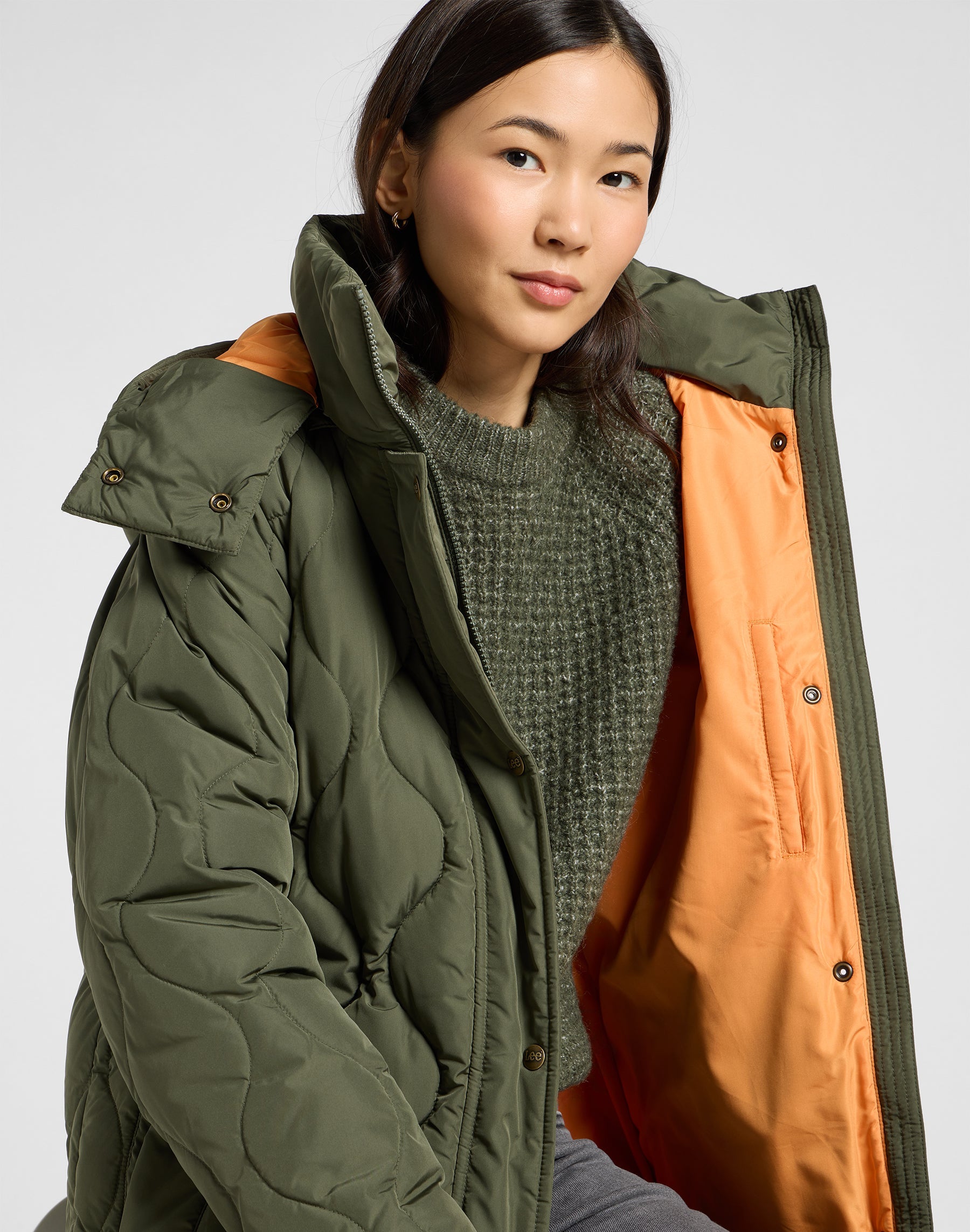 Puffer lungo in Oak Moss Giacche Lee