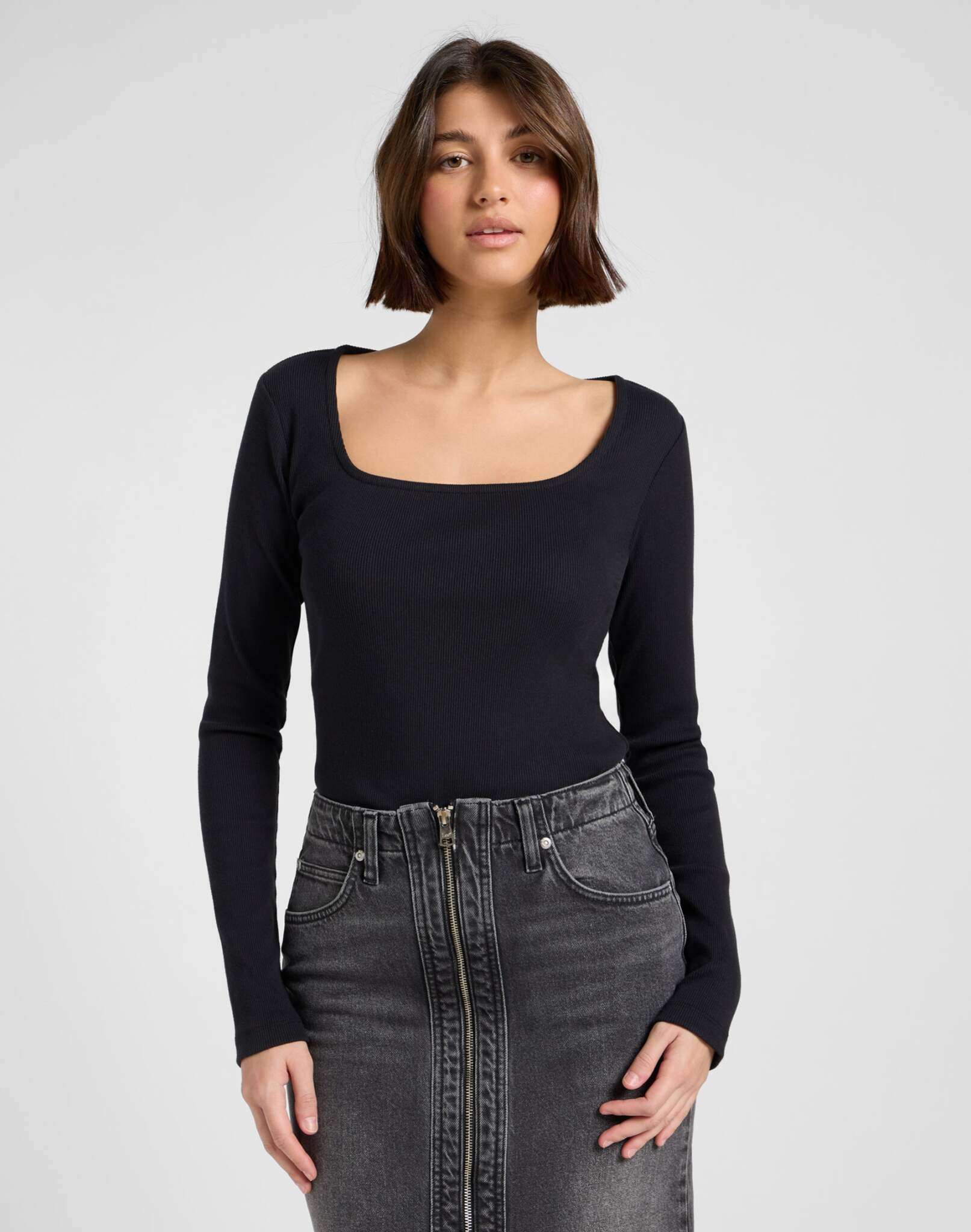 Ls Collo Quadrato in Nero Magliette Lee