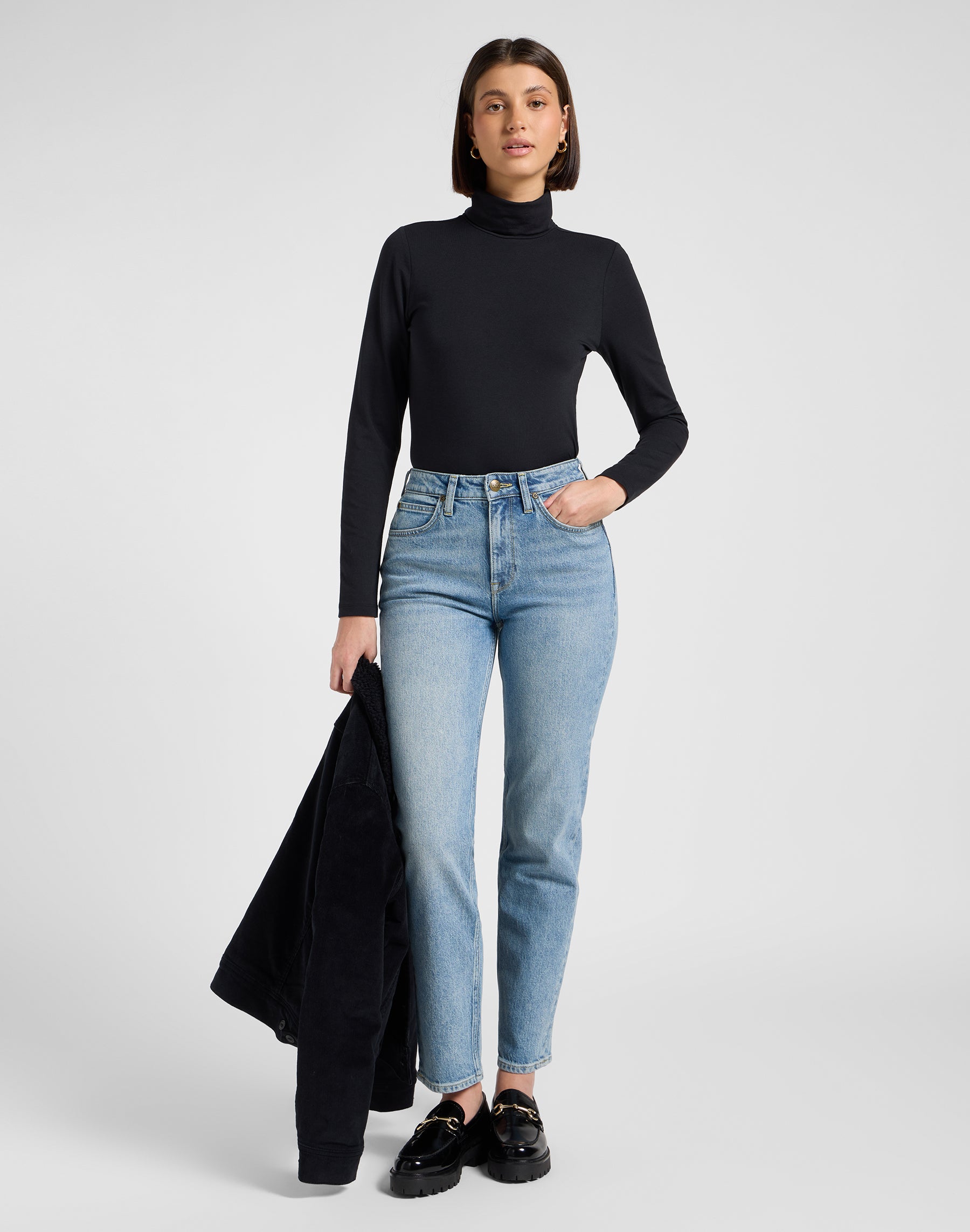 Ls Turtle Neck in Unionall Nero Magliette Lee