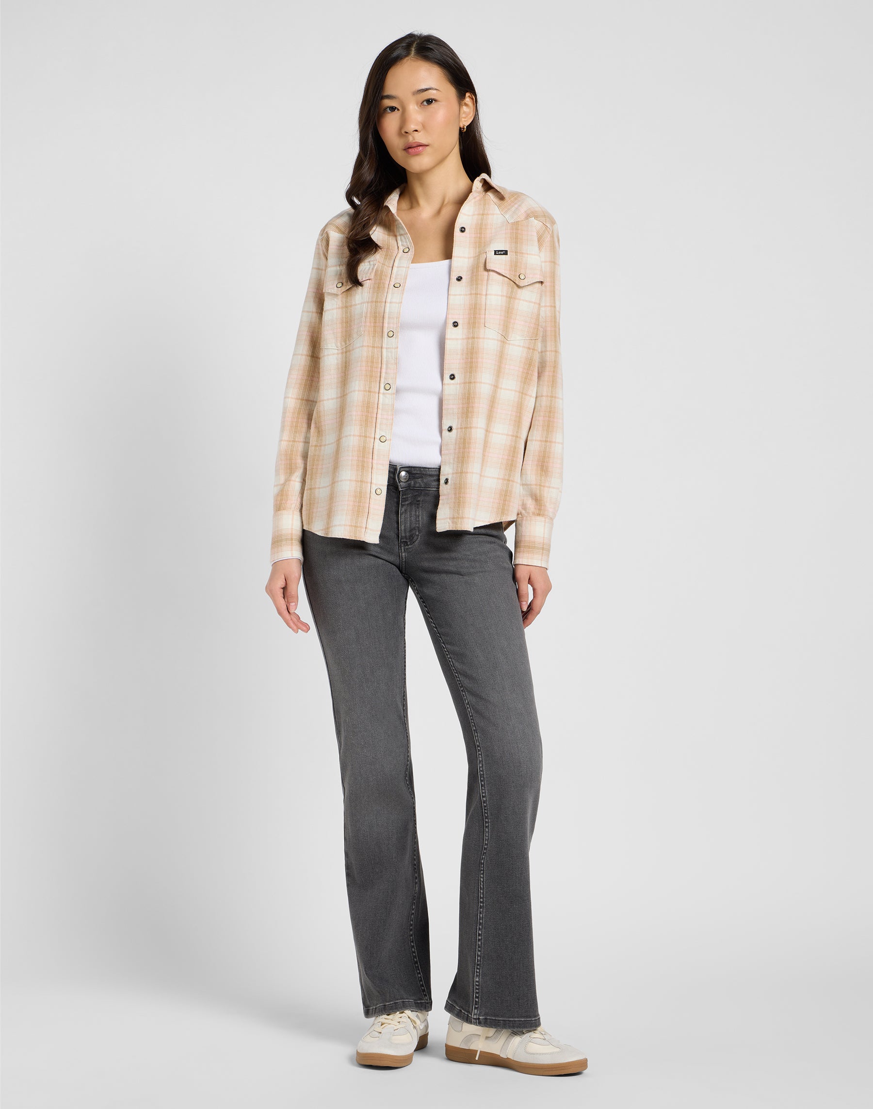 Camicia Western regolare in camicie a quadri color kaki Lee