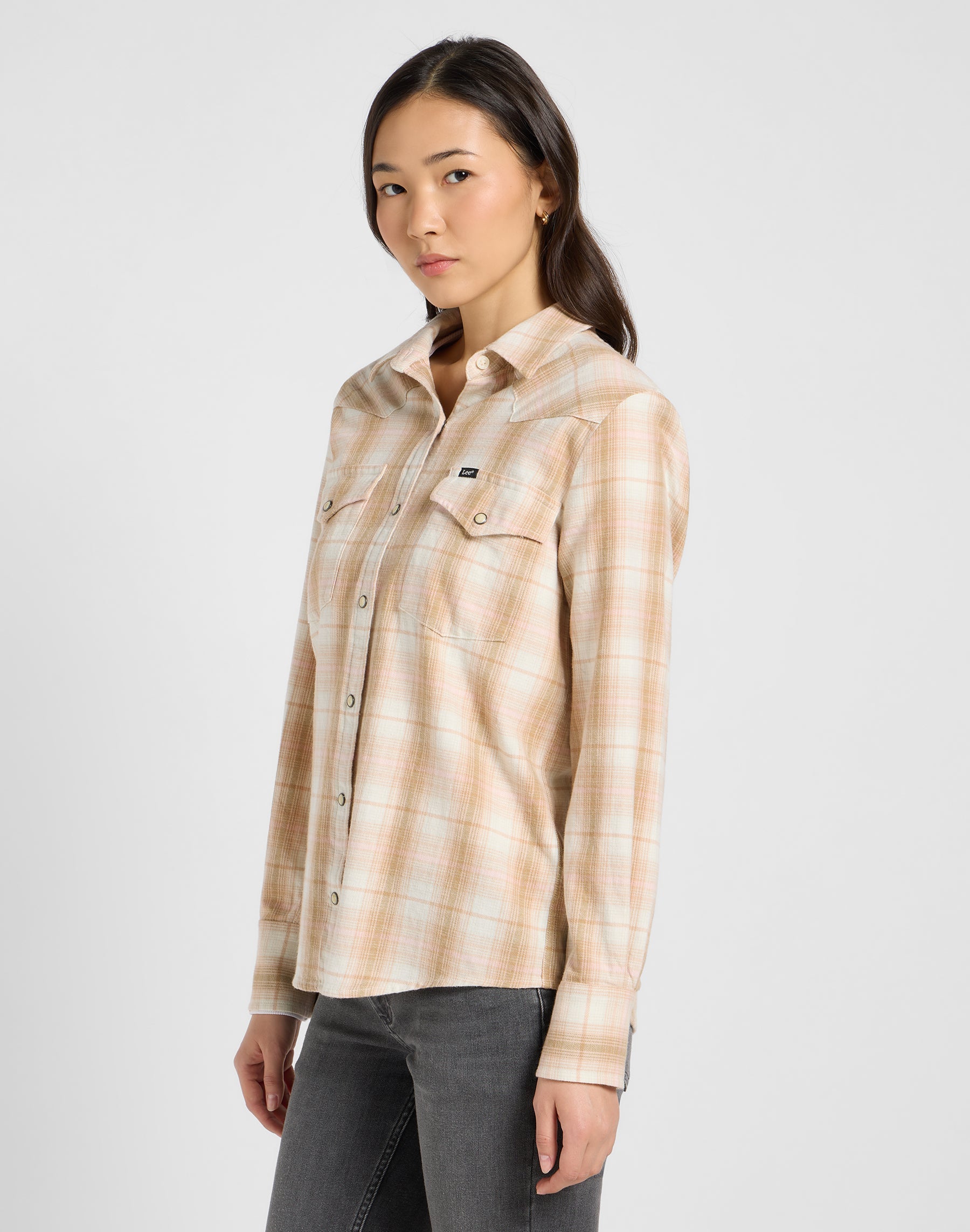 Camicia Western regolare in camicie a quadri color kaki Lee