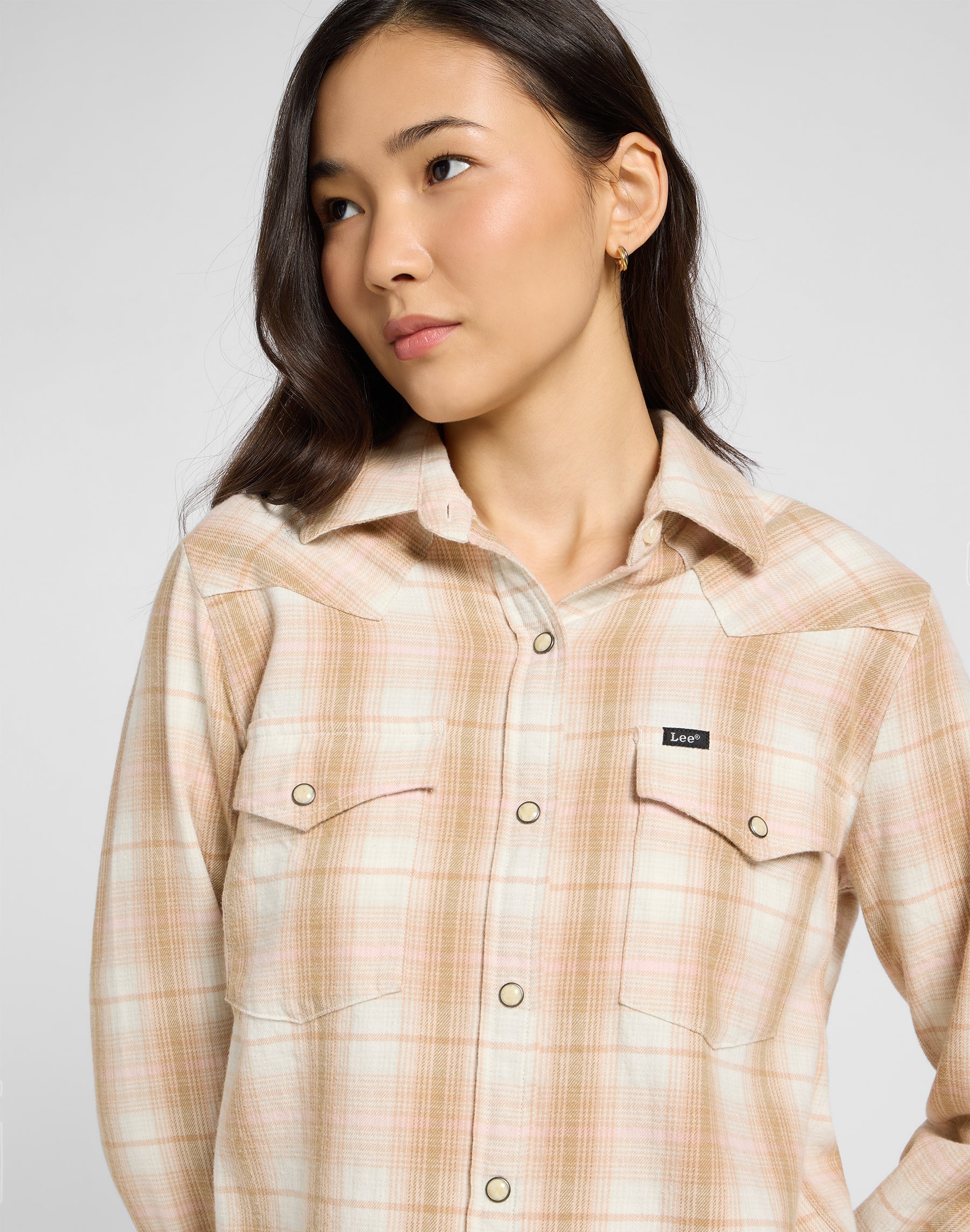 Camicia Western regolare in camicie a quadri color kaki Lee