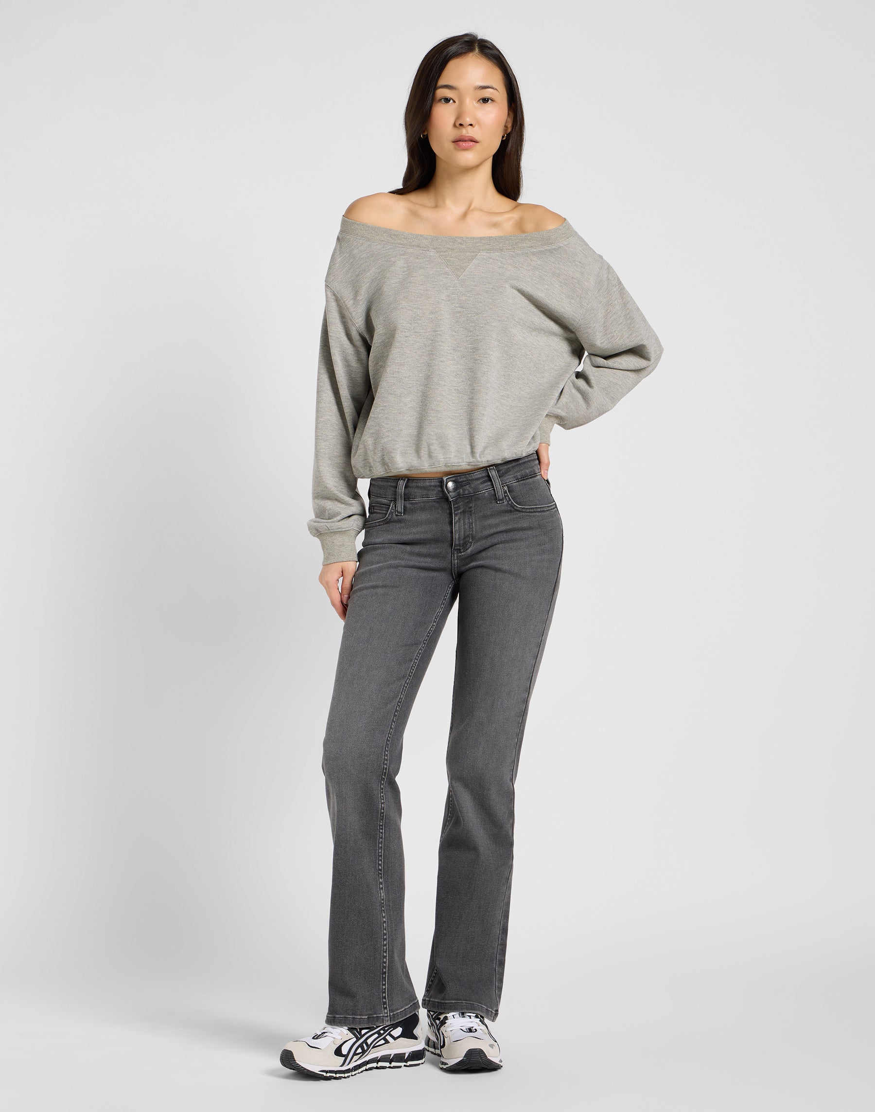 Felpe Off Shoulder Sws in Grey Heather Lee