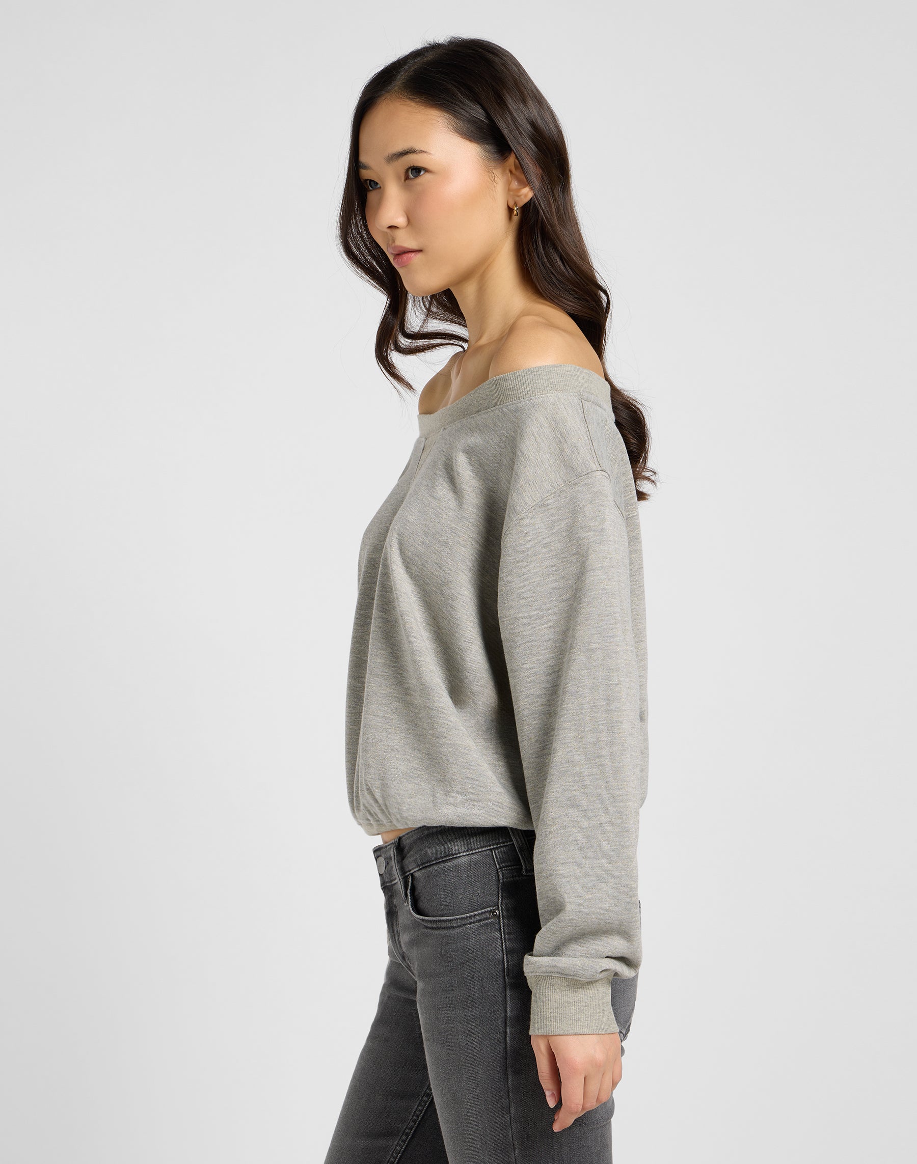 Felpe Off Shoulder Sws in Grey Heather Lee