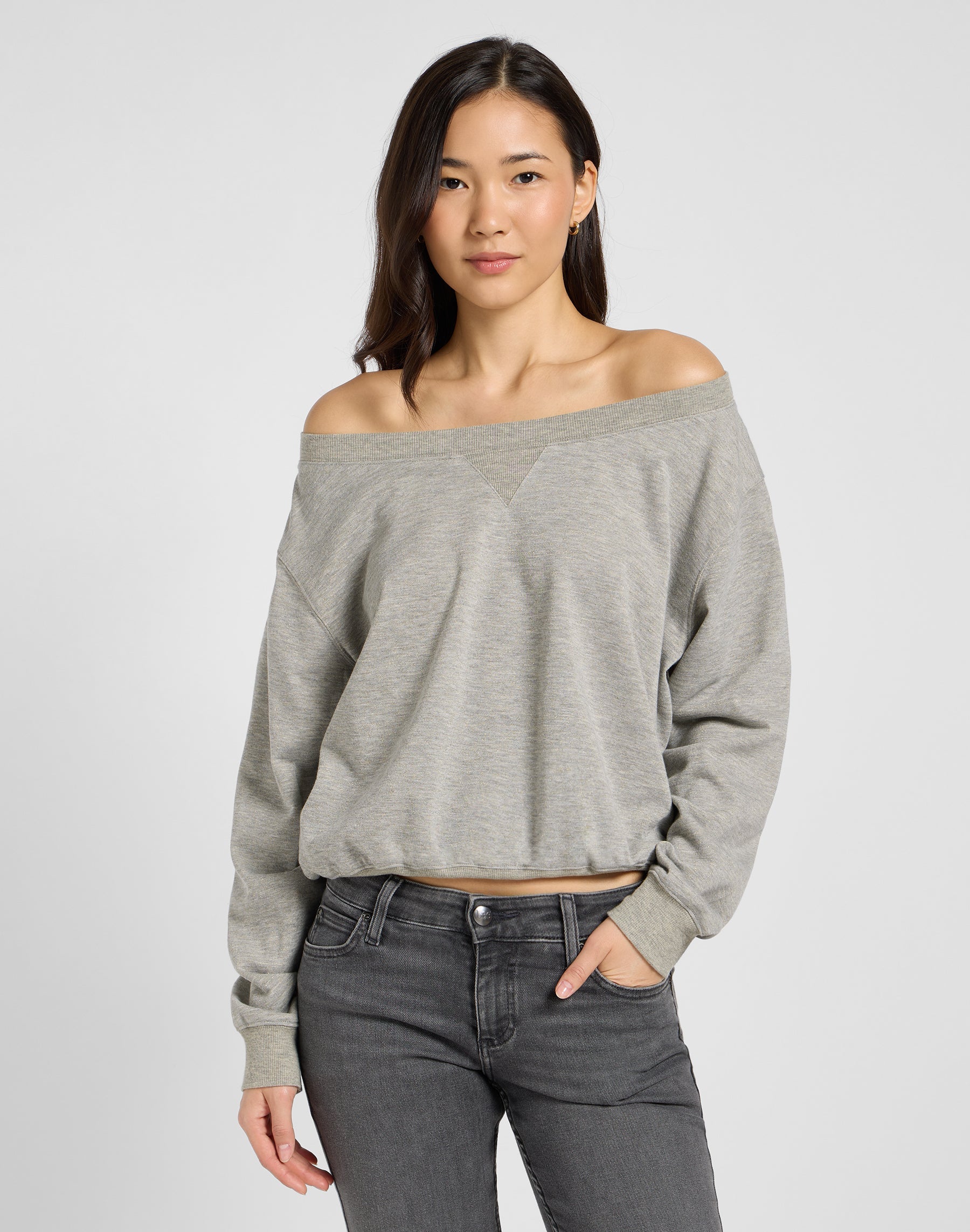 Felpe Off Shoulder Sws in Grey Heather Lee