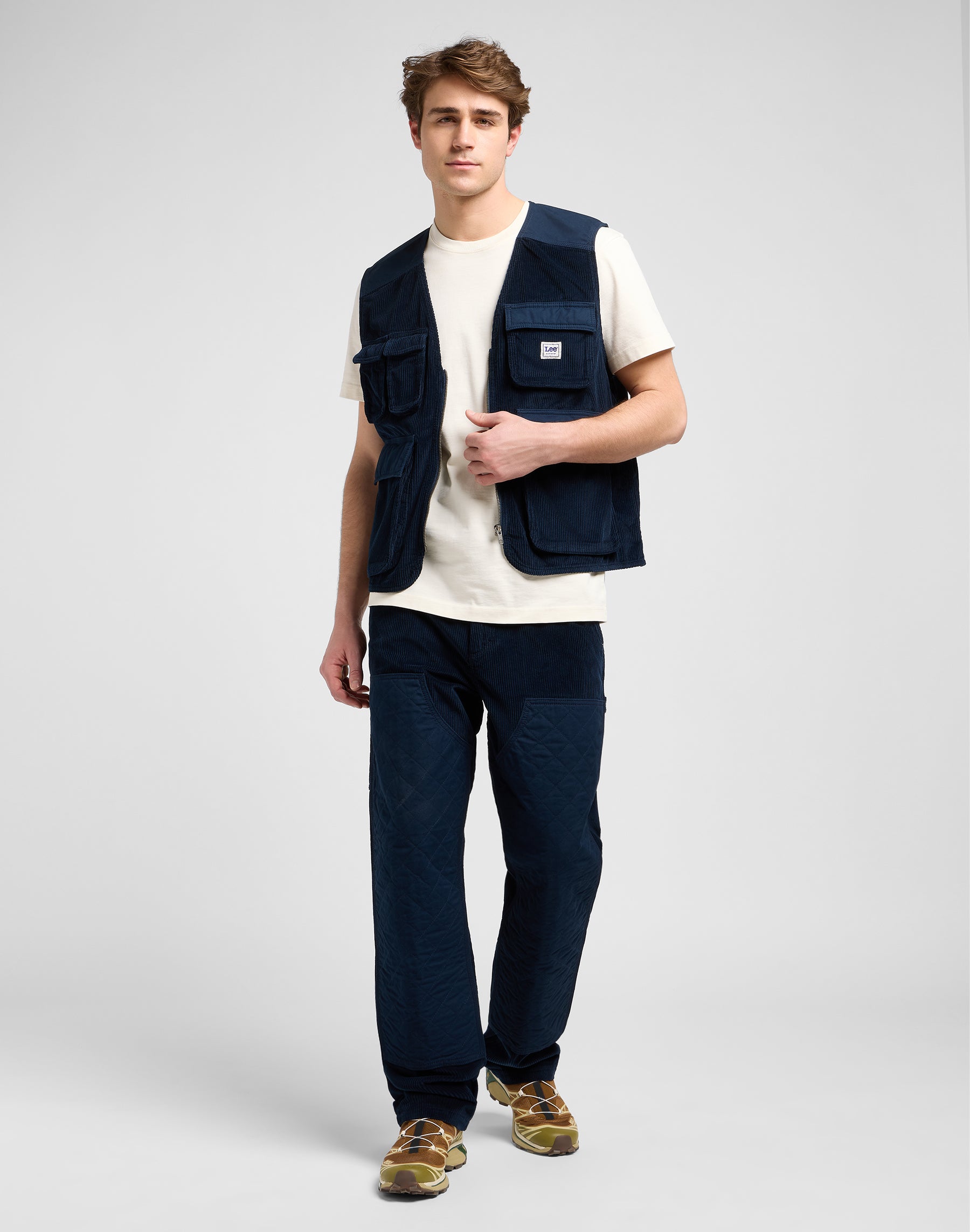 Gilet Ww a mediazione mista in giacche rivettate Navy Lee